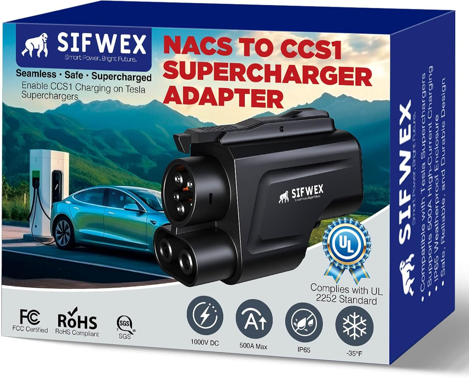 NACS to CCS1 Adapter | UL2252 Standard Tested (SGS Verified) | 500A 250Kw Fast Charging | Enables CCS1 Evs to Use Tesla Supercharger | Portable EV Charger Adapter (NOT Work for Home Charging)