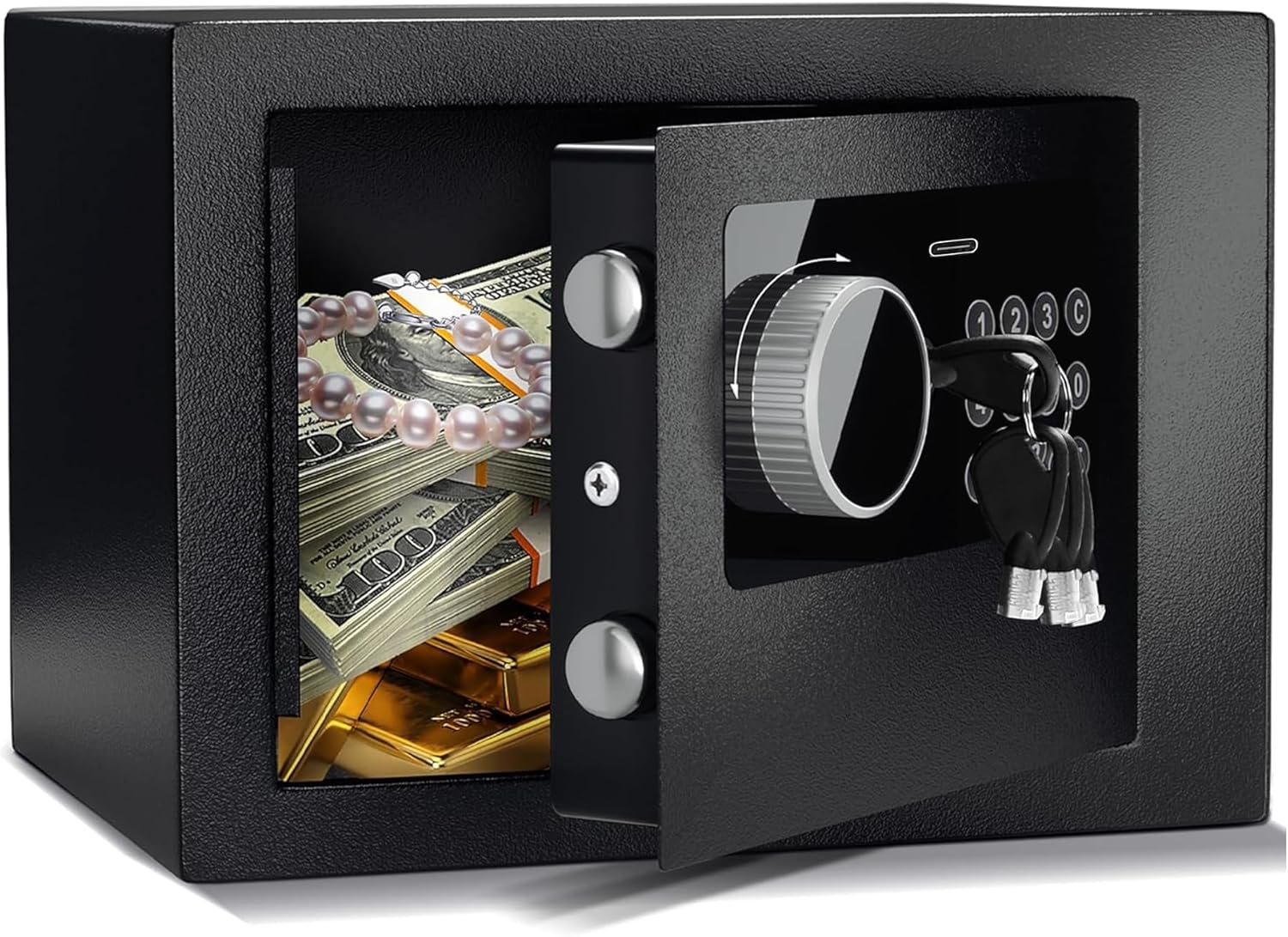 Digital Electronic Money Safe, Steel Security Lock Box with Keypad, Office Hotel Business Jewelry Gun Cash Safe, 0.23 Cubic Feet, 9.06