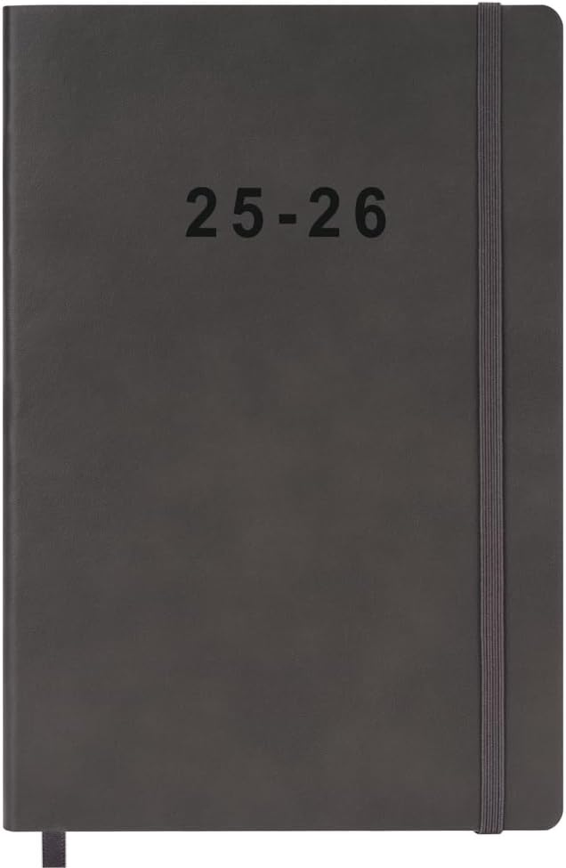 2025-2026 Planner - Weekly and Monthly Planner, July 2025 - June 2026, Holidays, Contacts and Notes Pages, Vegan Leather Cover, Elastic Closure, 5.5”X8.25”, Grey