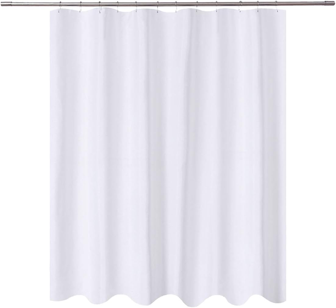 Short Fabric Shower Curtain Liner 72 X 65 Shorter Length, Hotel Quality, Washable, Water Repellent, White Bathroom Curtains with Grommets, 72X65
