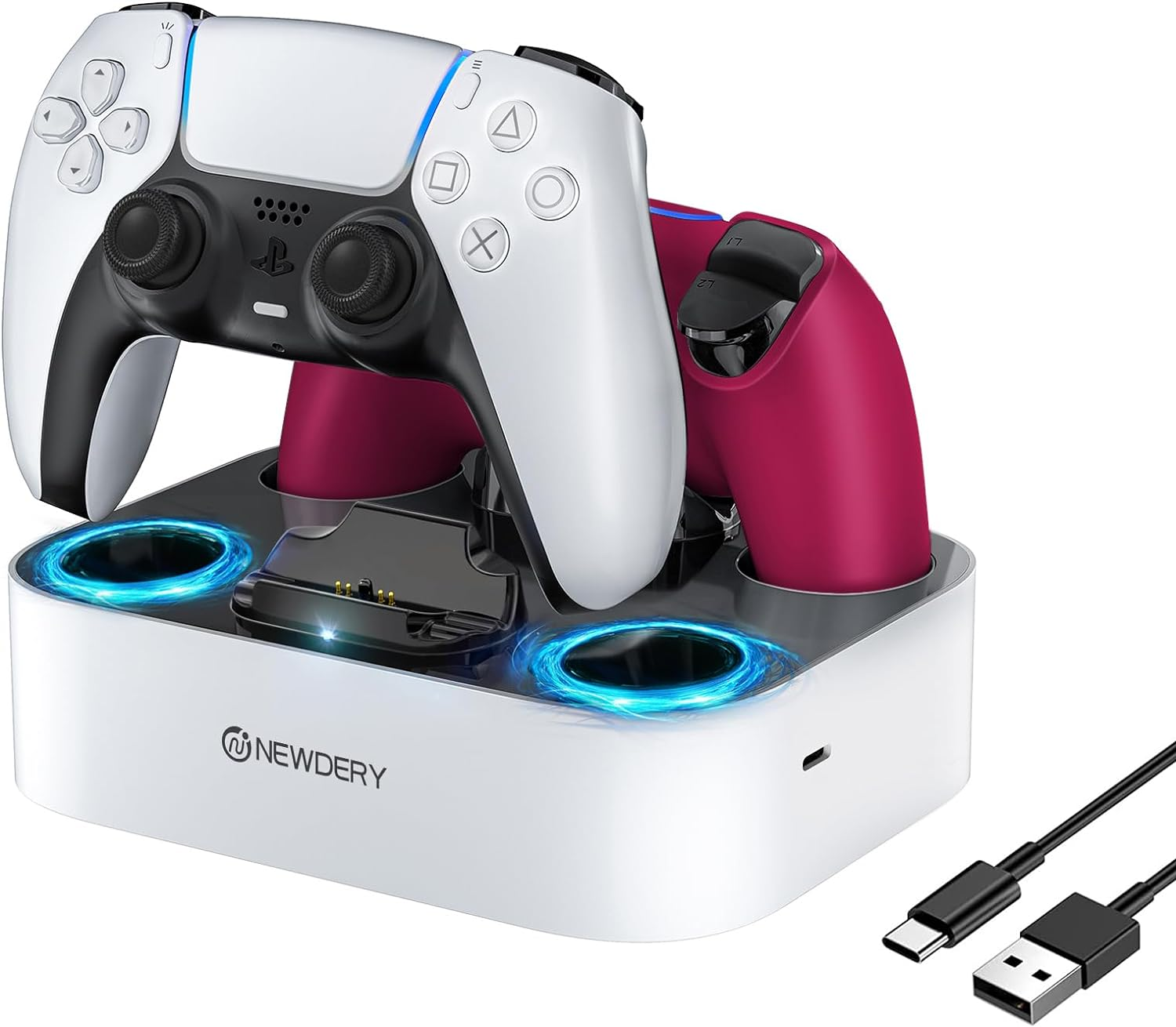 for PS5 Controller Charger Station Compatible with Dualsense Edge, Fast Charging Dock Stand with Cable, Dual Controller Charging Station for PlayStation 5&for Dual-Sense Edge