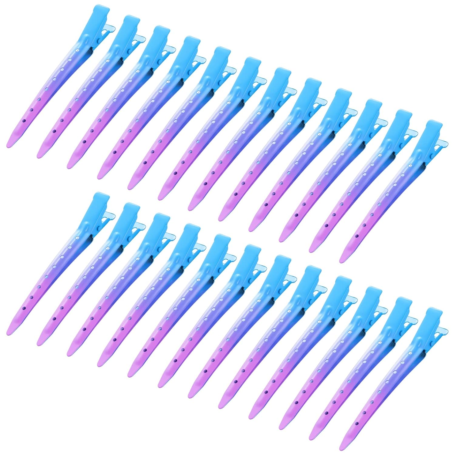 24 Packs Duck Bill Clips, 3.35 Inches Rustproof Metal Alligator Curl Clips with Holes for Hair Styling, Hair Coloring, Gradient Blue