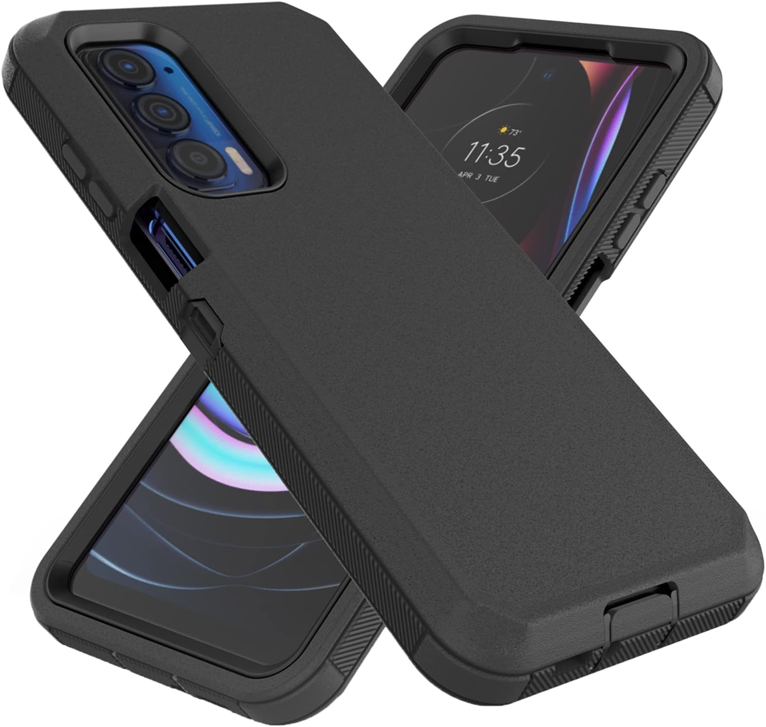 Heavy Duty Defender Case for Motorola Moto Edge 2021/5G UW, Black, Rugged, Shockproof, Dustproof, 3 in 1 Design, Military Grade Protection