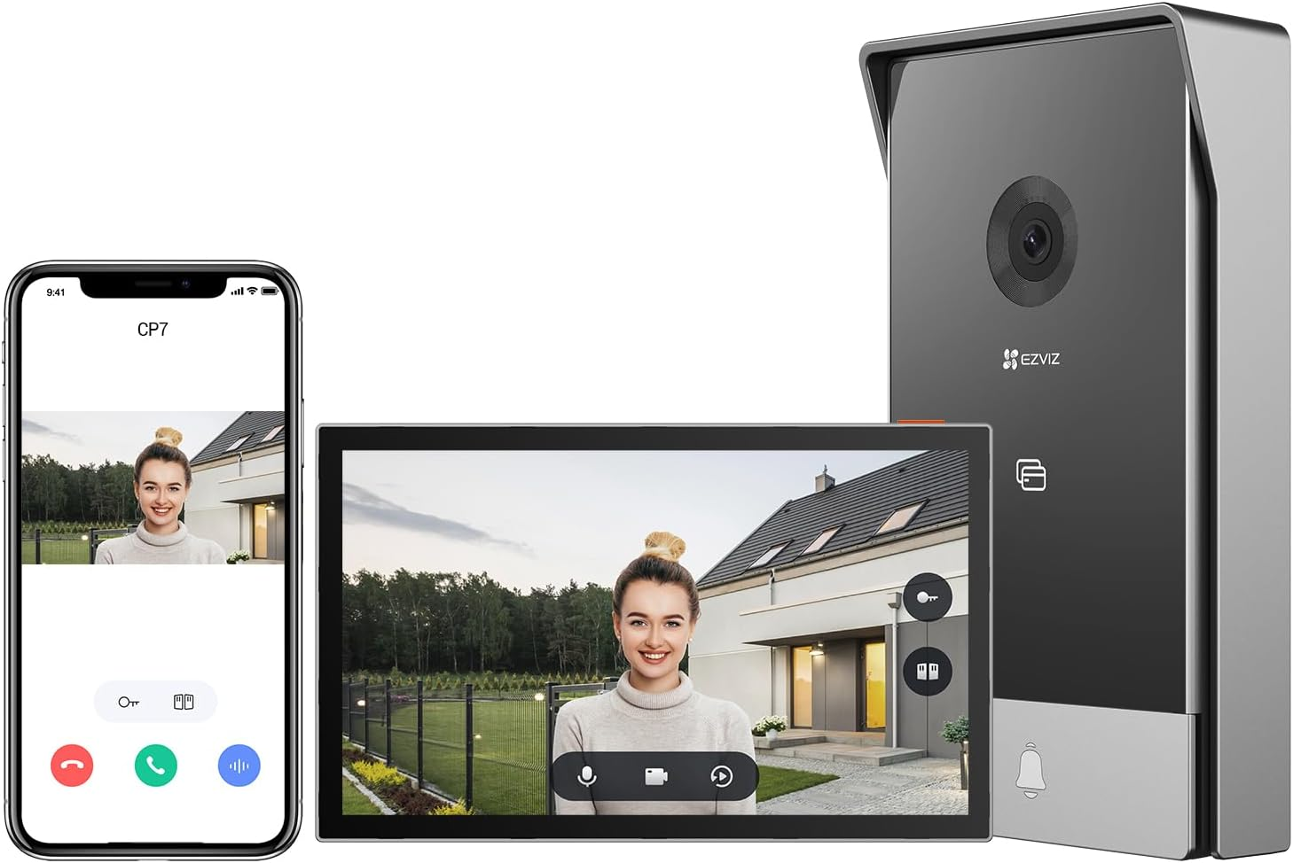 2K Video Intercom Doorbell Camera Wired, Remote Door/Gate Unlock, 2.4G/5Ghz Dual-Band Wi-Fi, 512 GB SD Card, No Monthly Fee, Human Detection, 7-Inch Colour Touch Screen, RFID Unlock (CP7)