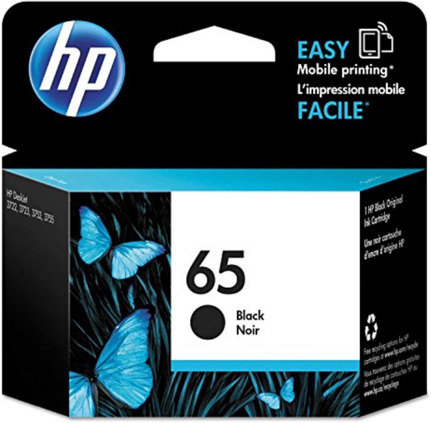 Original 65 Black Ink Cartridge | Works with AMP 100 Series, DeskJet 2600, 3700, 5000 Series, ENVY 5000 Series | Eligible for Instant Ink | N9K02AN