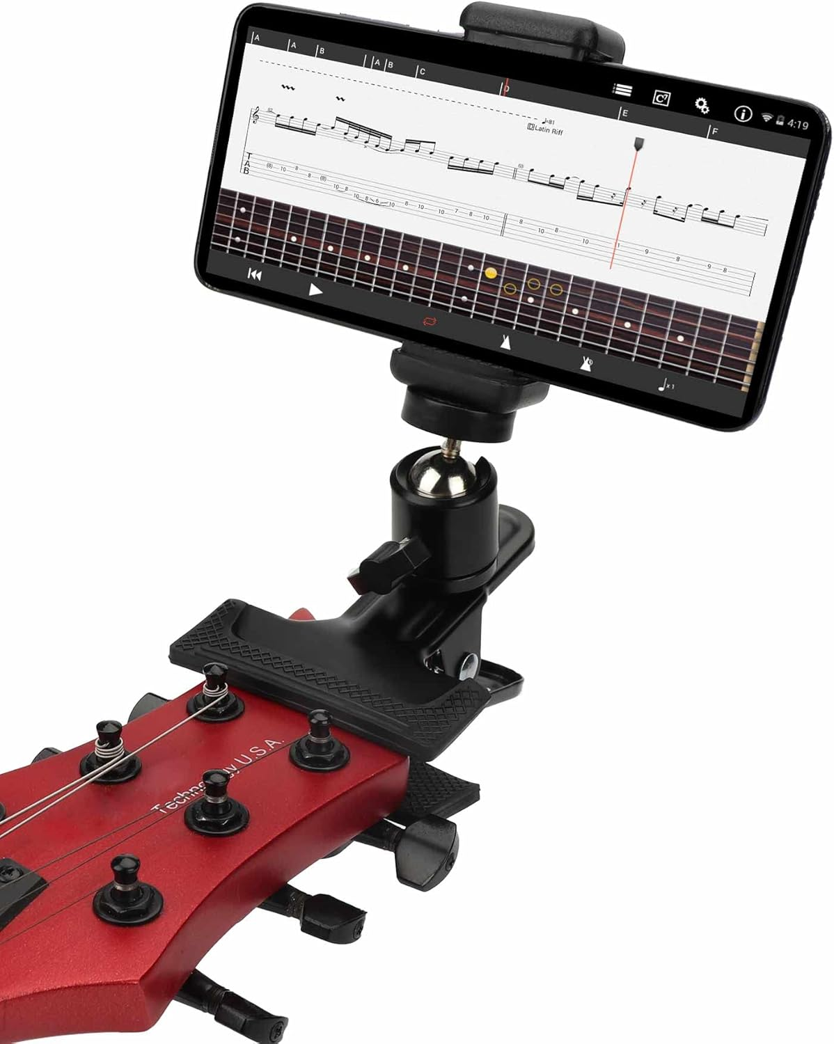 Guitar Head Phone Holder Cell Phone Stand Clamp Phone Mount with 1/4 Ball Head Adapter Universal Guitar Head Clip for Bass Ukulele Multifunctional clip phone holder