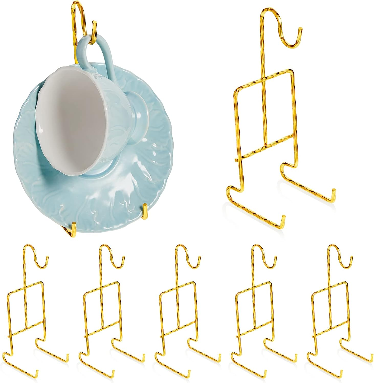 8 Pieces Tea Cup and Saucer Display Holder Rack Metal Cup Saucer Holder Tea Cup Holder Display Coffee Mug Organizer for Plate Teapot 6.22 X 2.44 Inches(Rose Gold, Spiral Style)