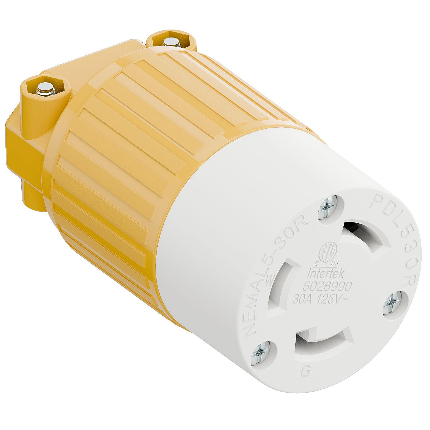 NEMA L5-30R Locking Plug Receptacle, (ETL Listed) Twist Lock L5-30R 30Amp 125Volt AC Connector, Industrial Grade Lock in Female 30A/125V Socket, Heavy Duty 125V,30A, 3750Watt Yellow Color
