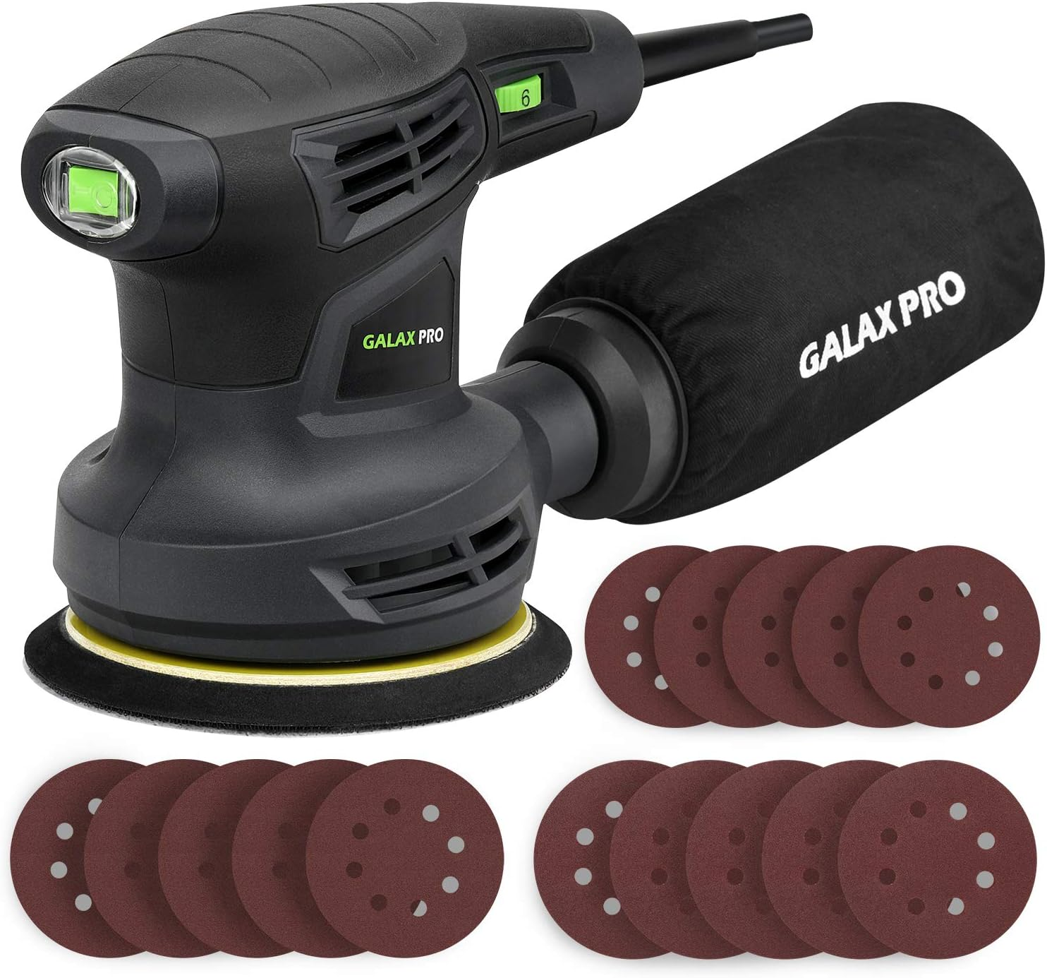 280W 13000OPM Max 6 Variable Speeds Orbital Sander with 15Pcs Sanding Discs, 5” Electric Sander with Dust Collector for Sanding and Polishing