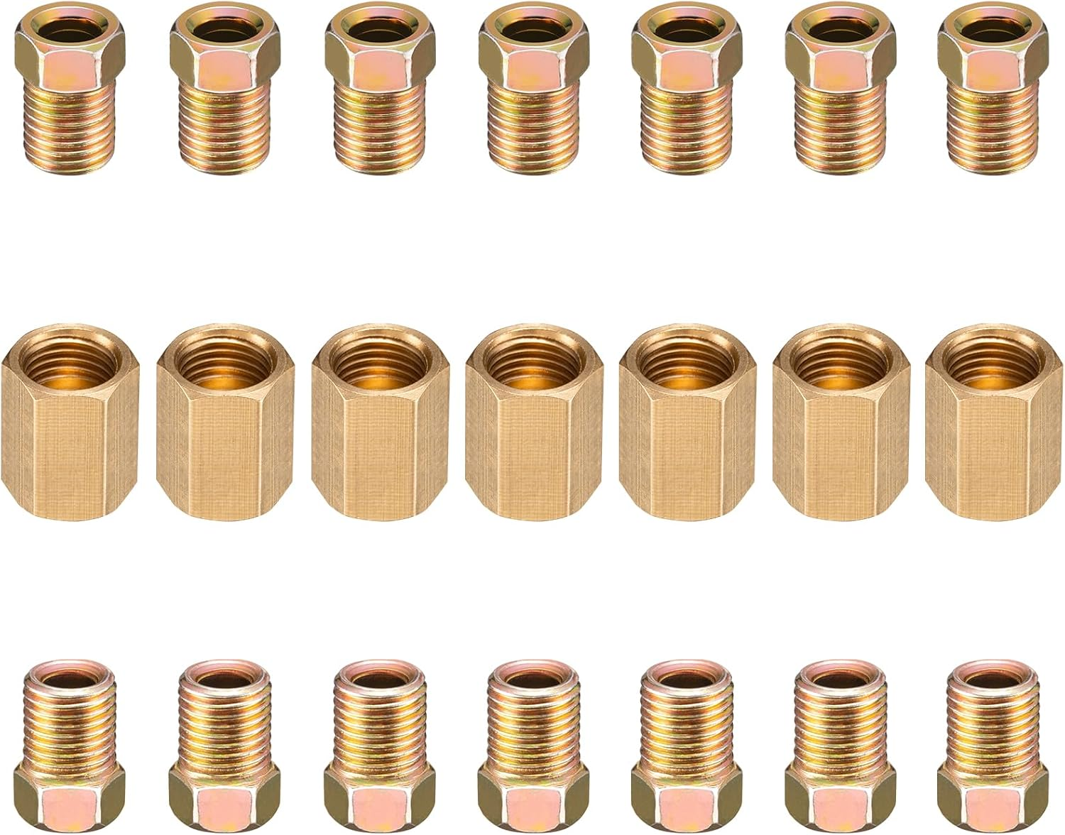 21 Pcs Brake Line Fittings, 3/16 Brake Line Fitting Kit, 3/8 Inch-24 Threads Brass Union Assortment Includes 7 PCS Unions 14 PCS Nuts