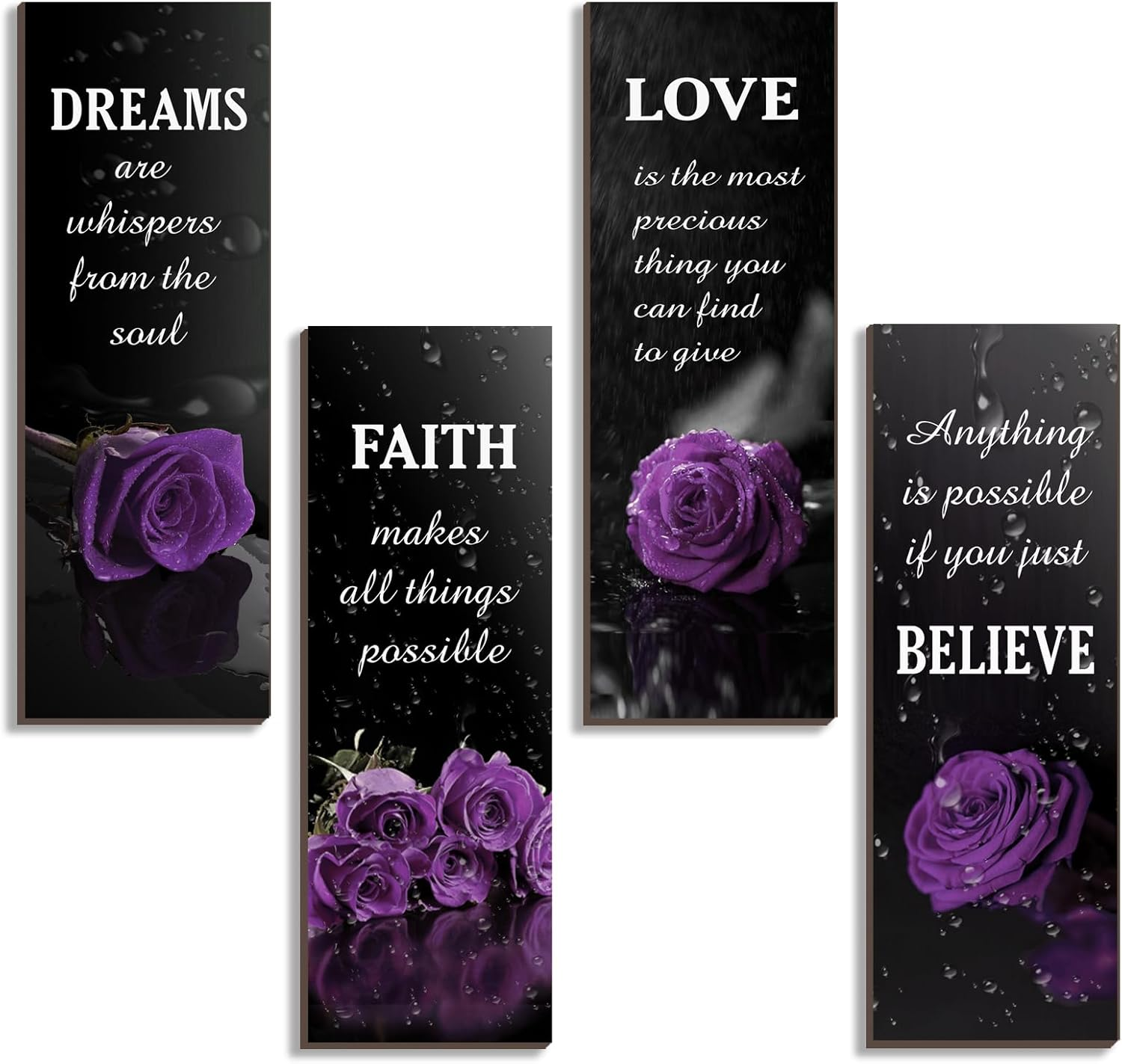 4 Pcs Purple Bathroom Decor Rose Wooden Wall Decor Inspirational Farmhouse Signs With Faith Love Dream Believe Purple Decor For Women Office Bedroom Home Gift(12x4Inch)