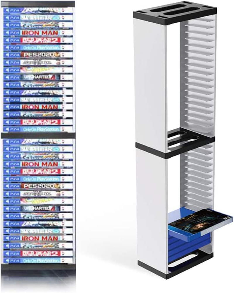 Video Game Storage Stand Tower for PS5/ PS4/ PS3/ Xbox Series S & X/Xbox One Game, Universal Game Disc Holder Vertical Blu Ray Case Organizer