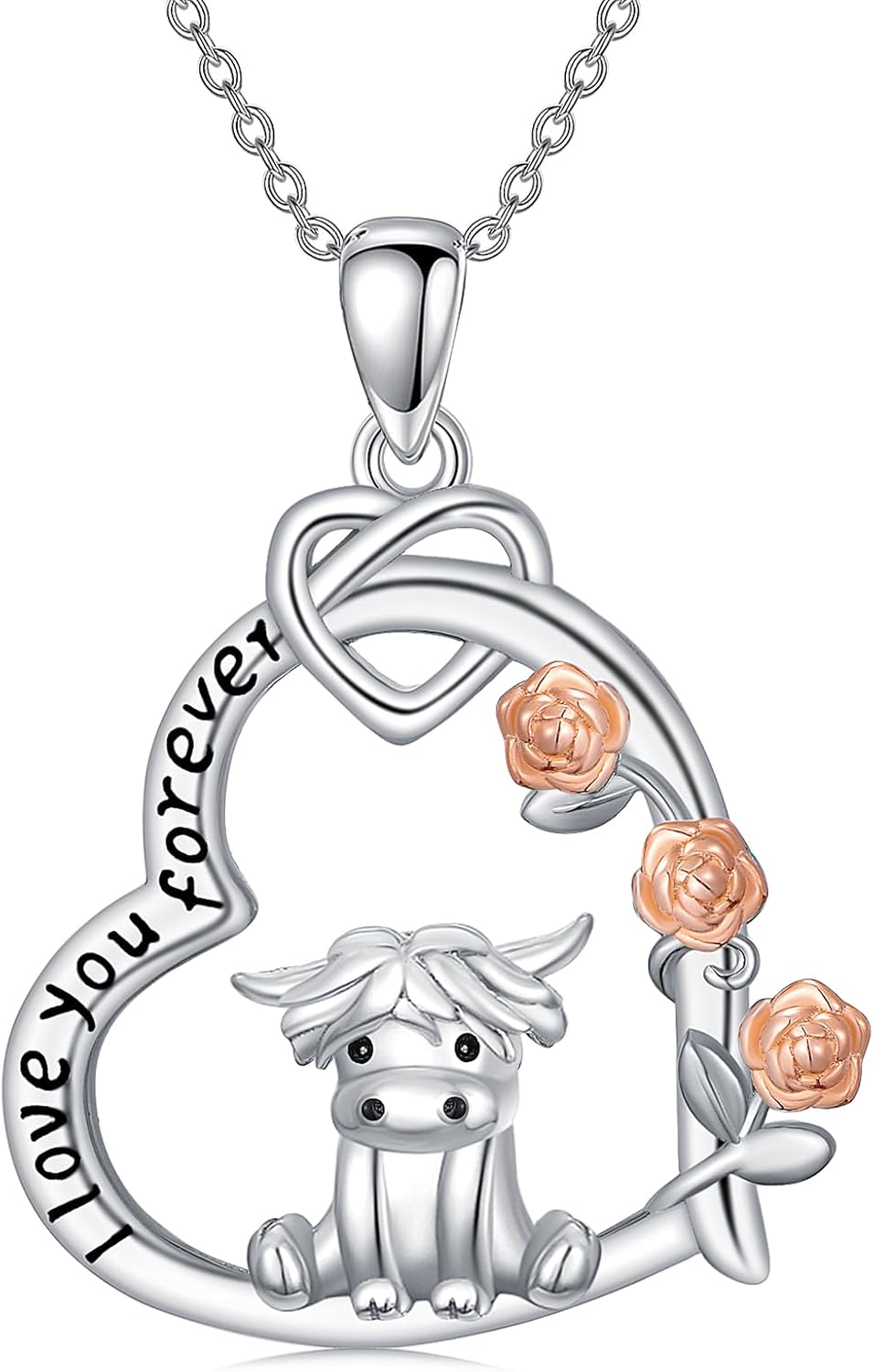 Highland Cow Necklace for Women 925 Sterling Silver Heart Pendant Jewelry Gifts