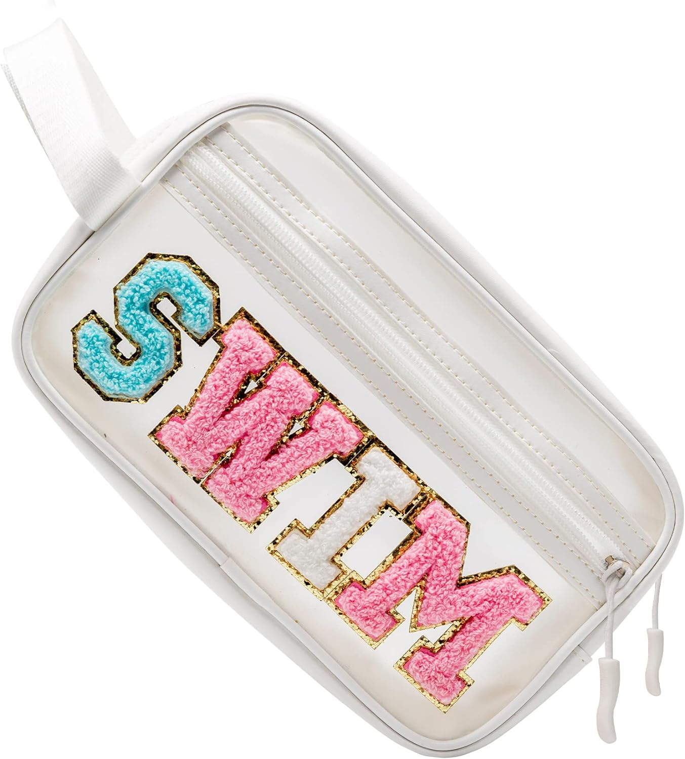 COSHASYOO Clear Makeup Bags with Strap Preppy Chenille Letter Patch Cosmetic ... - Picture 2 of 15