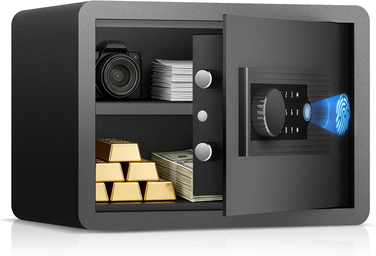 Biometric Fingerprint Home Safe, 1.0 Cubic Feet Small Digital Security Hidden Safe Quick Access Unlock with Fingerprint/Keypad/Key for Cash, Jewelry, Document