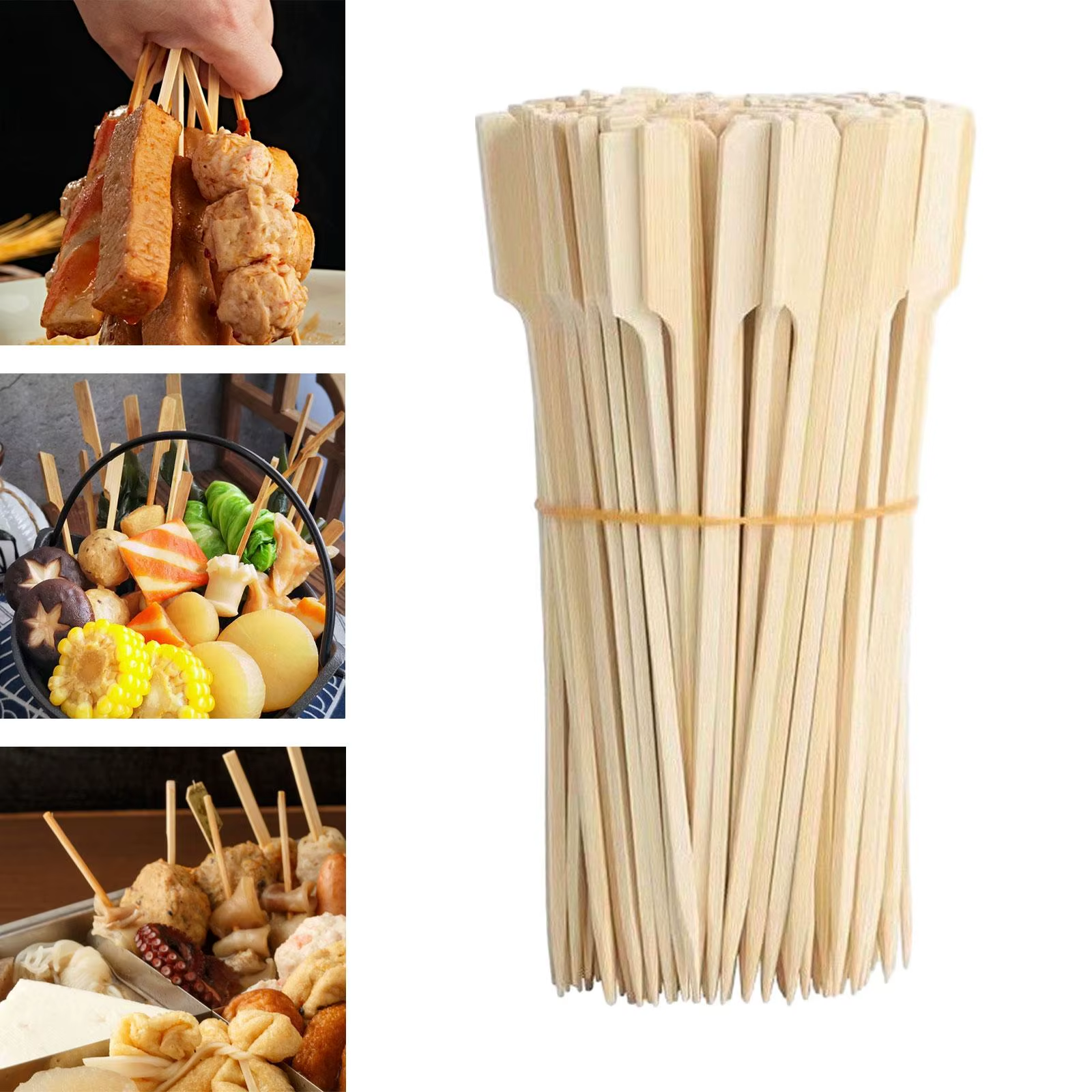 100 Pieces Bamboo Skewers BBQ Utensil Portable Cookware Tools Bamboo Paddle Picks for Sandwich Campfire Vegetable Kitchen Party