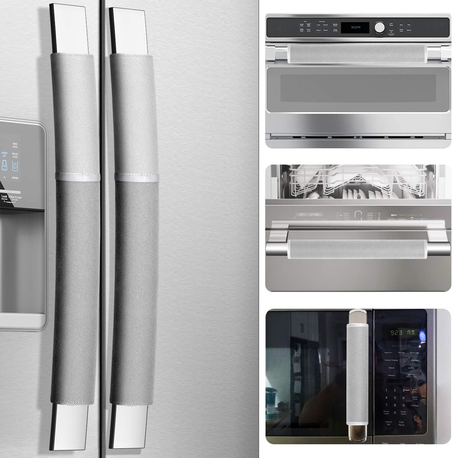 MRKG Refrigerator Door Handle Covers, Set of 5, Washable without Fading, Keep Your Kitchen Appliance Clean from Smudges, Drips, Food Stains, Oil, 15.6X 5.6 Inches, 6X3.5 Inches (Gray)