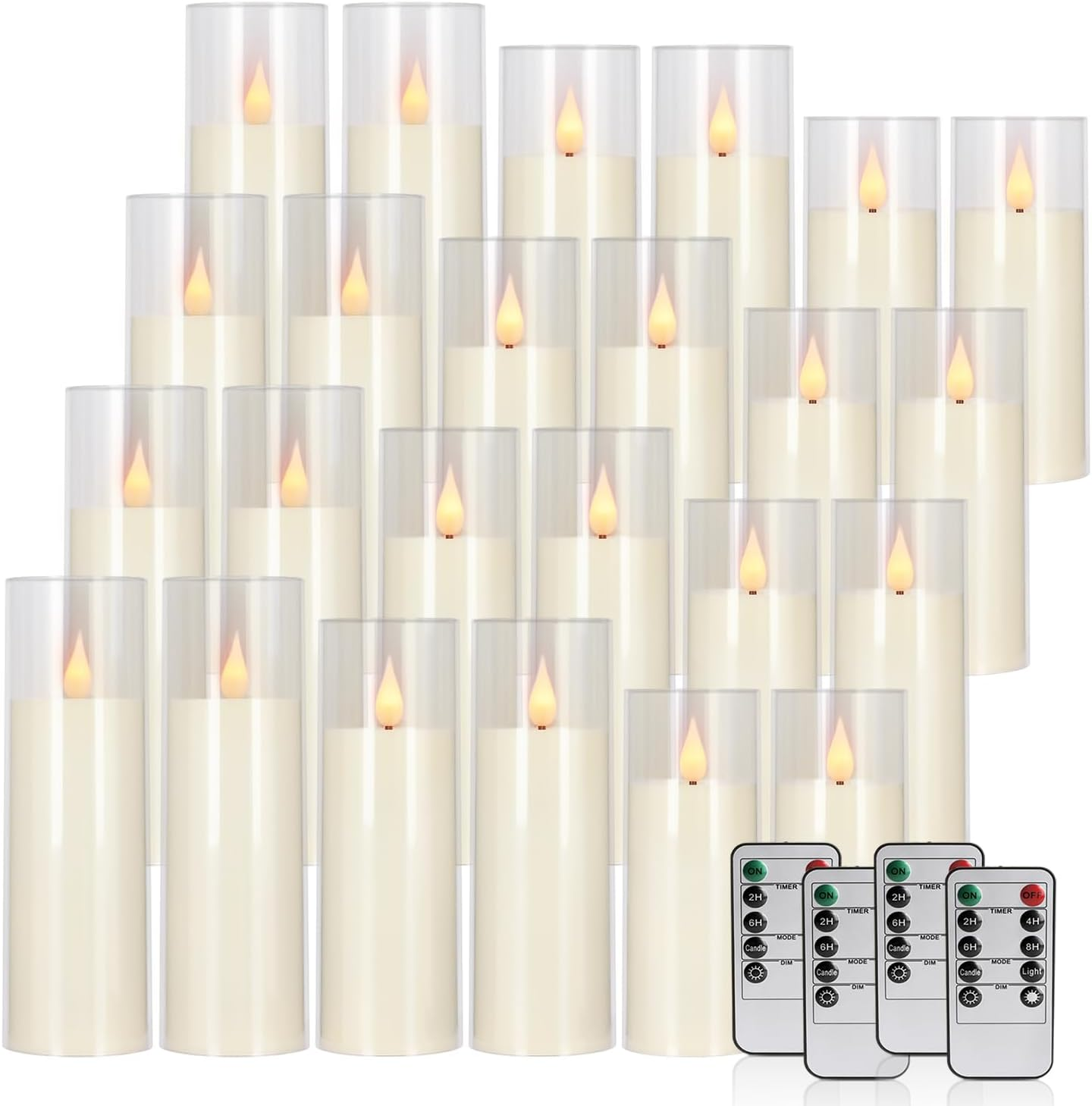 Velas LED Acrilico 24 Pack Control Remoto 3D Wick Blanco 3 Tamanos Calidad Lux