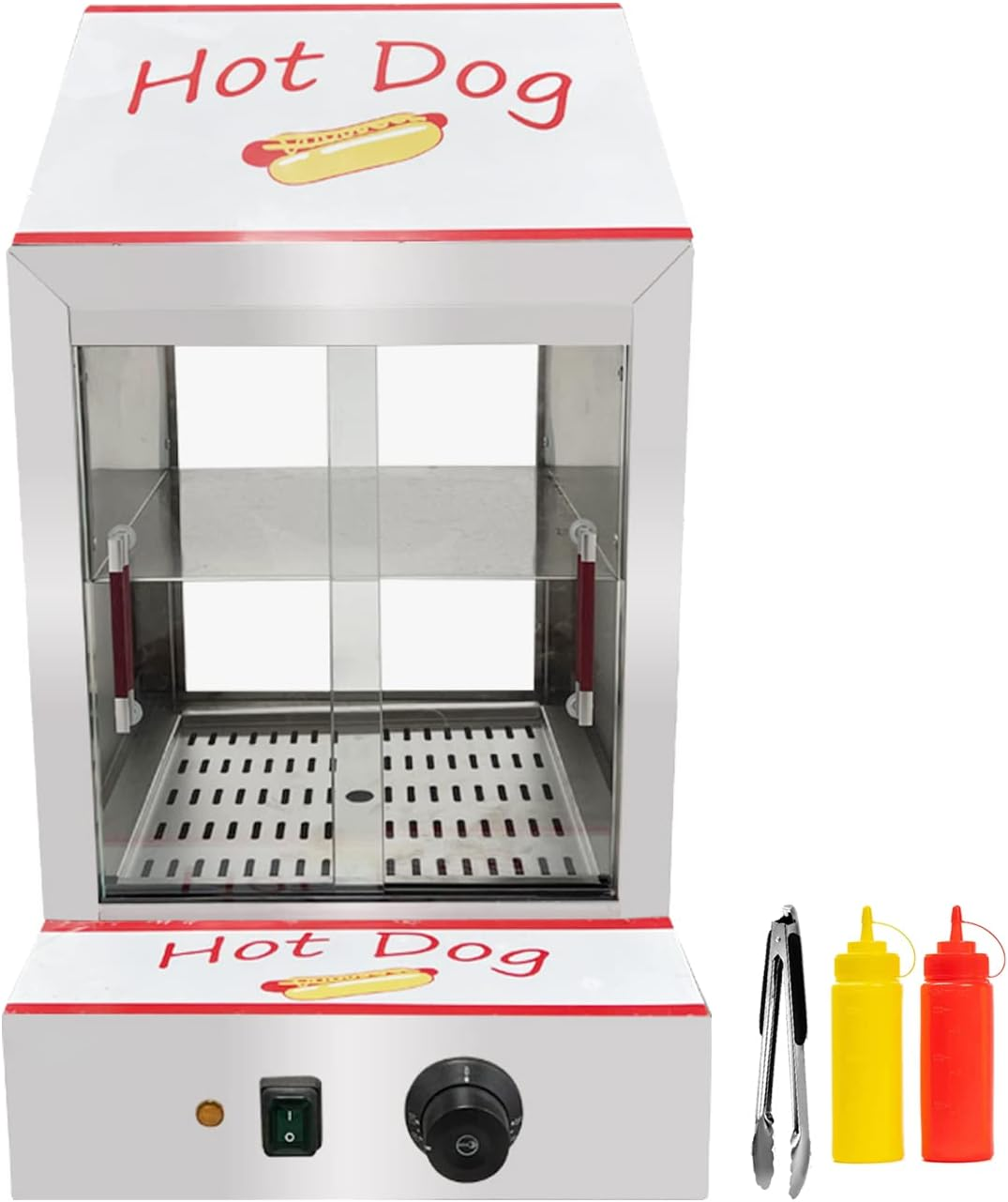 Commercial Hot Dog Machine with Bun Warmer Hot Dog Steamer Electric Hotdog Display Case for Hotdogs and Buns