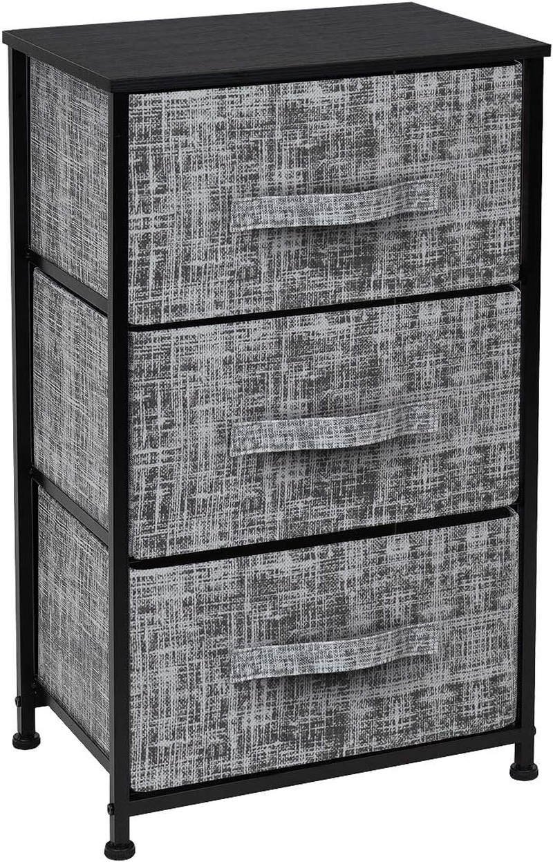 Sorbus Nightstand with 3 Drawers - Bedside Furniture & Accent End Table Storage Tower for Home, Bedroom Accessories, Office, College Dorm, Steel Frame, Wood Top, Easy Pull Fabric Bins (Gray/Black)