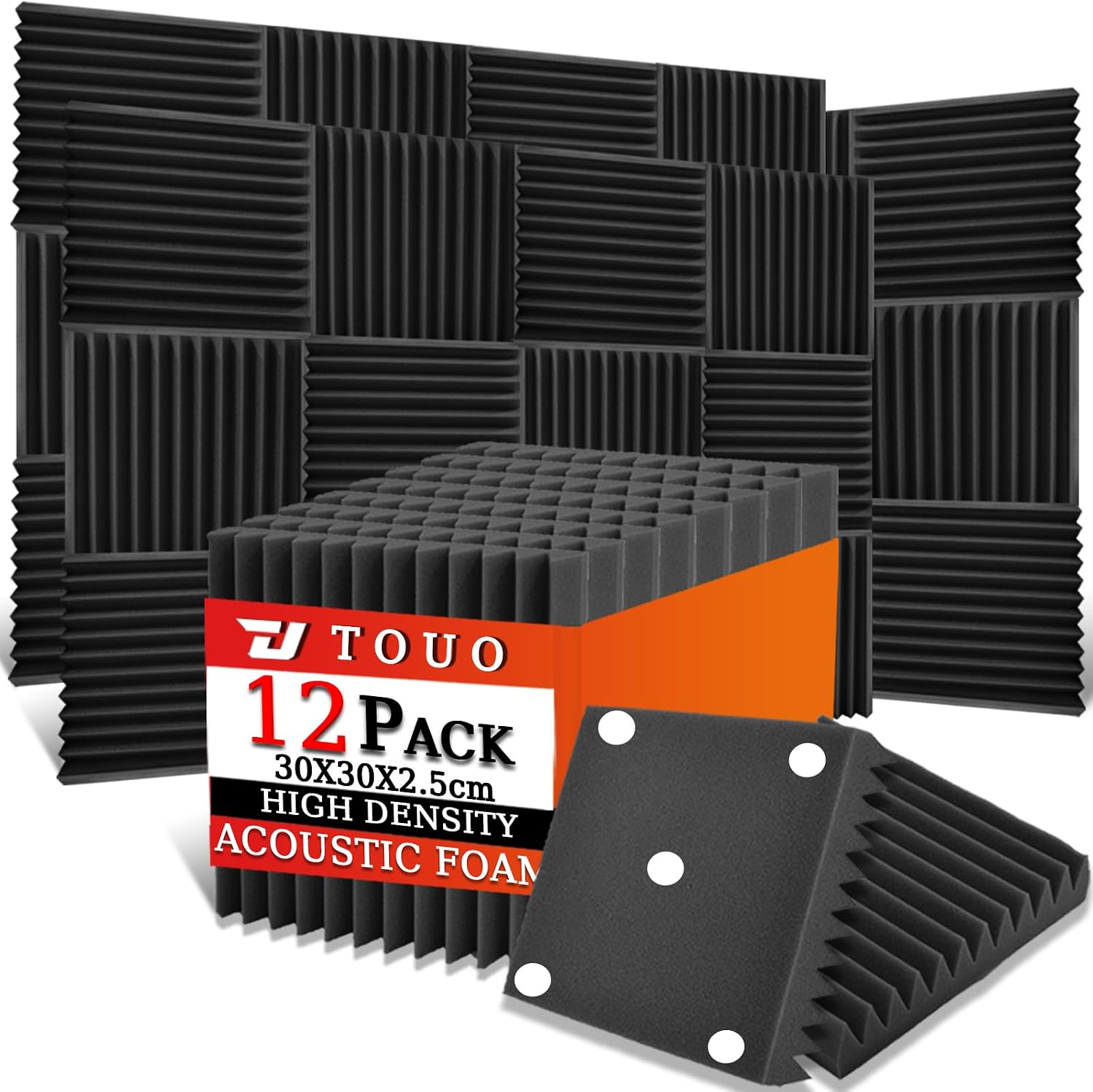 12 Paneles Acusticos Espuma 12x12x1 Pulg Retardante Alta Densidad Absorbe Ruido