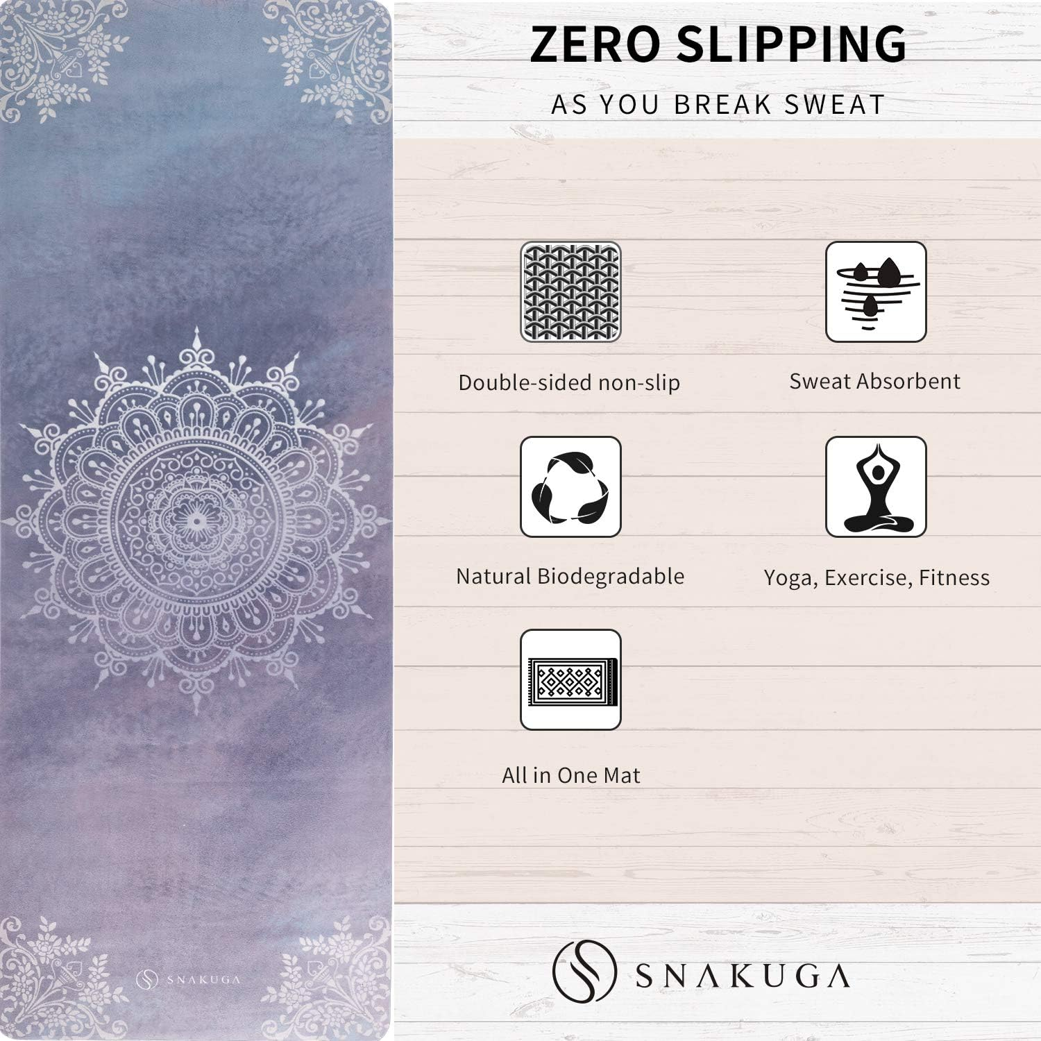 SNΛKUGΛ Travel Yoga Mat Foldable, Non Slip Yoga Mat Lightweight w/Carrying Ba... - Picture 7 of 13