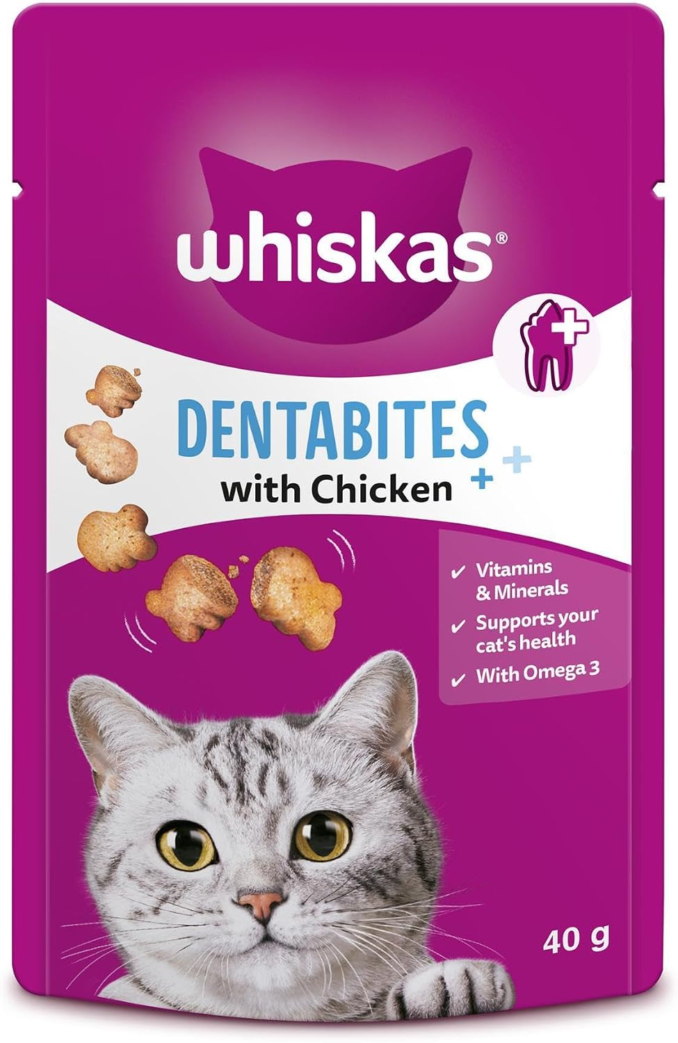 WHISKAS Dentabites 40G (Pack of 6) Adult Cat Treats with Chicken