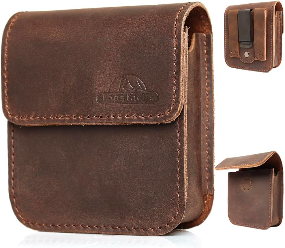 Topstache Leather Phone Holster for Samsung Galaxy Z Flip 6/5/4/3, Belt Clip Cell Phone Case for Motorola Razr plus 2024/2023, Holster Belt Case Small Pouch for Motorola Razr 5G, Darkbrown