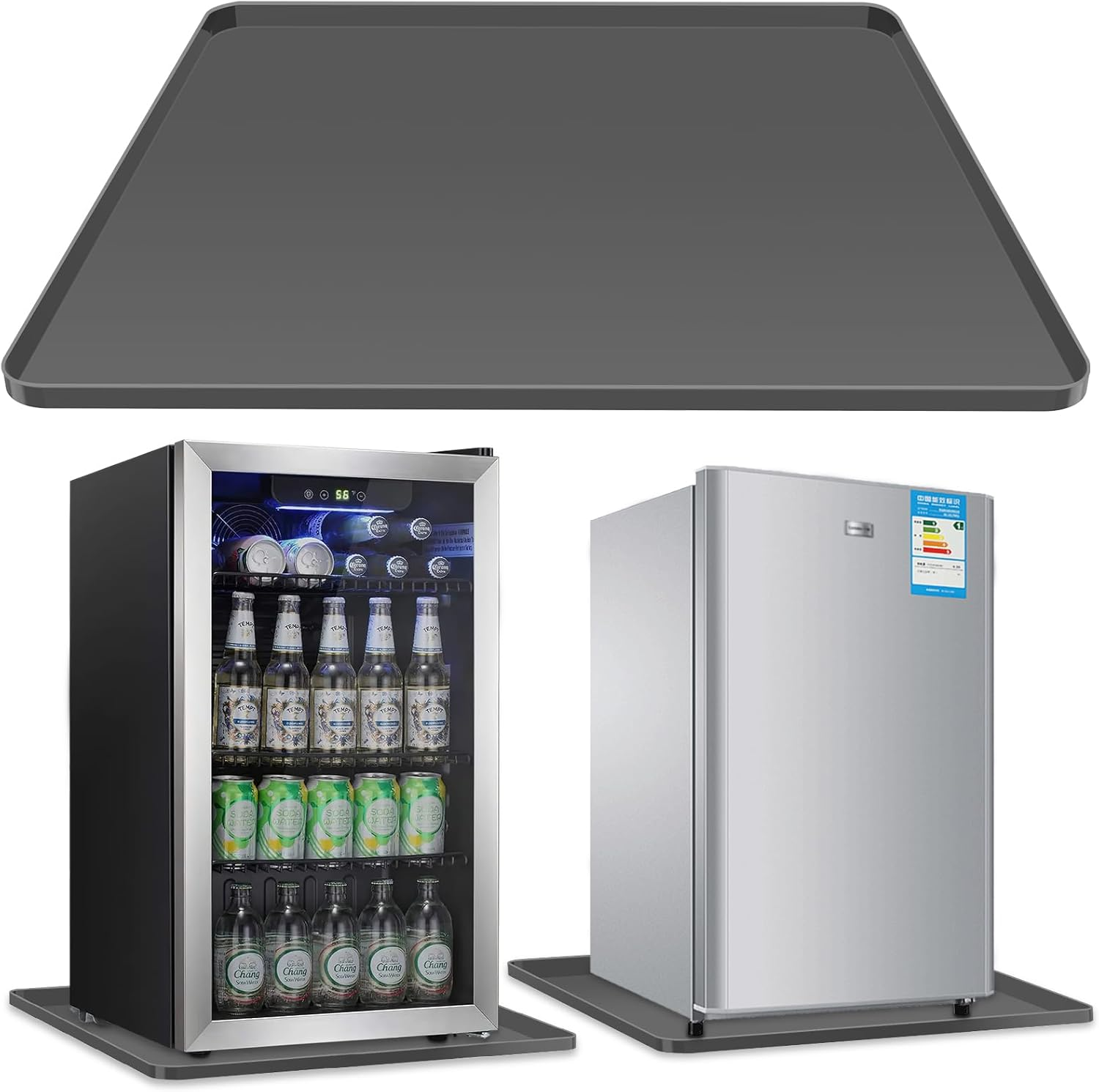 Mini Fridge Silicone Mat with Convex Edge - 24''X24''X0.5'' - Mini Fridge Freezer under Mat Prevents Appliance Leaks and Spills, Providing the Ultimate Floor Protection for Appliances (Grey)