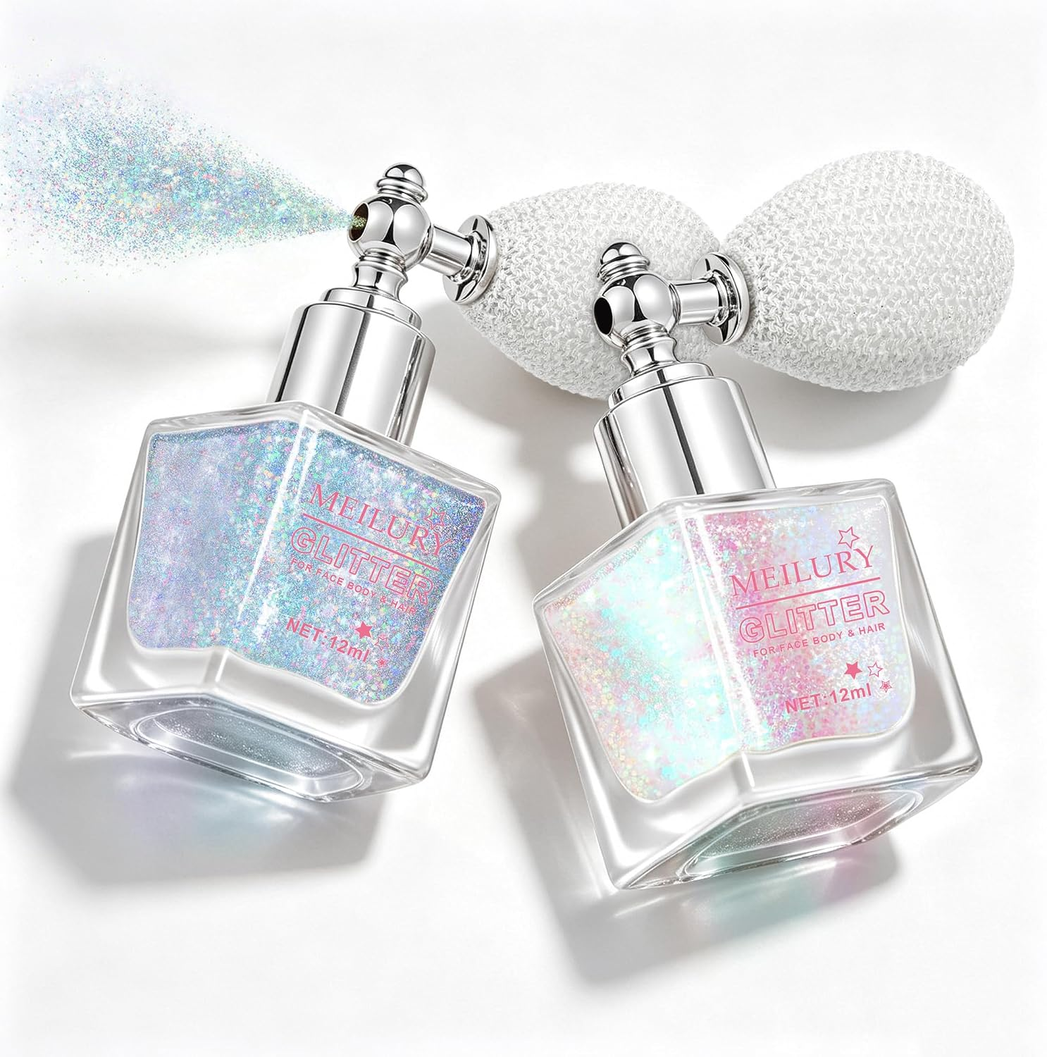 2PCS Hair and Body Glitter Spray, Holographic Glitter Highlighter Powder