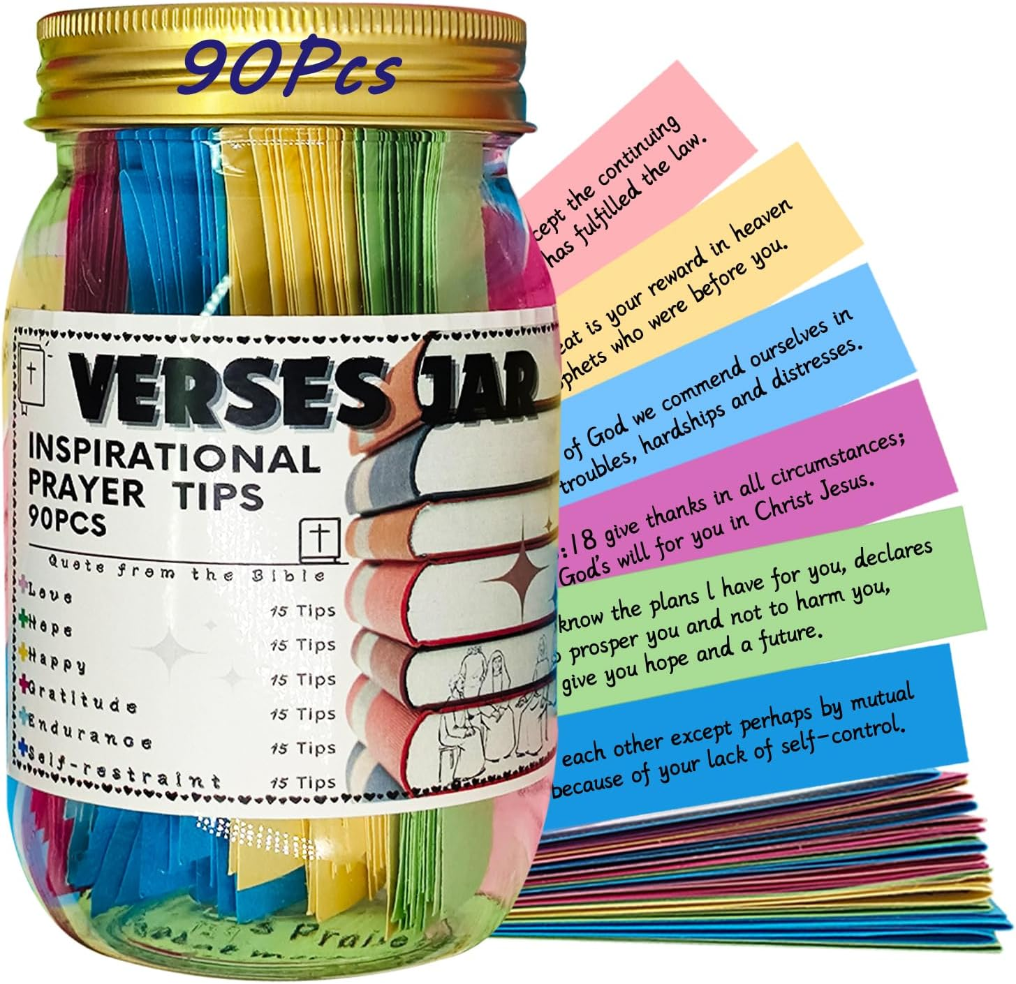 90Pcs Bible Verses in a Jar, Christian Gifts, Christmas Gifts for Women, Read Me When Bible Verses Jar, Glass Scripture Prayer Jar with Color Coded Bible Verses, Bible Accessories, Hope Jar
