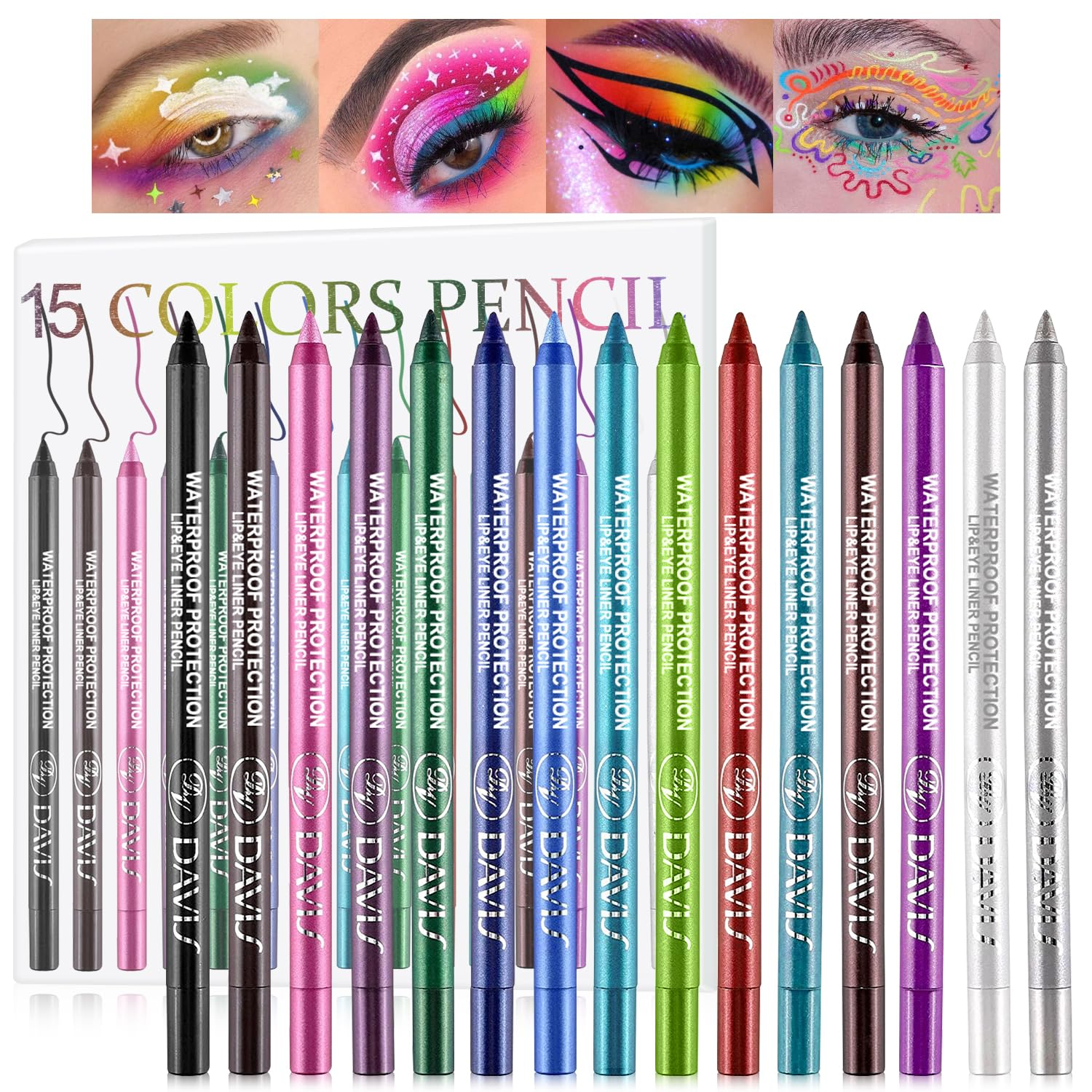 15 Colorful Eyeliner Pen Set, Eye Shadow Pencil, Pearl Eyeliner Kit Metallic Glitter Colored Eye Liner for Women Eye&Lip Liner Professional Waterproof Eye Makeup
