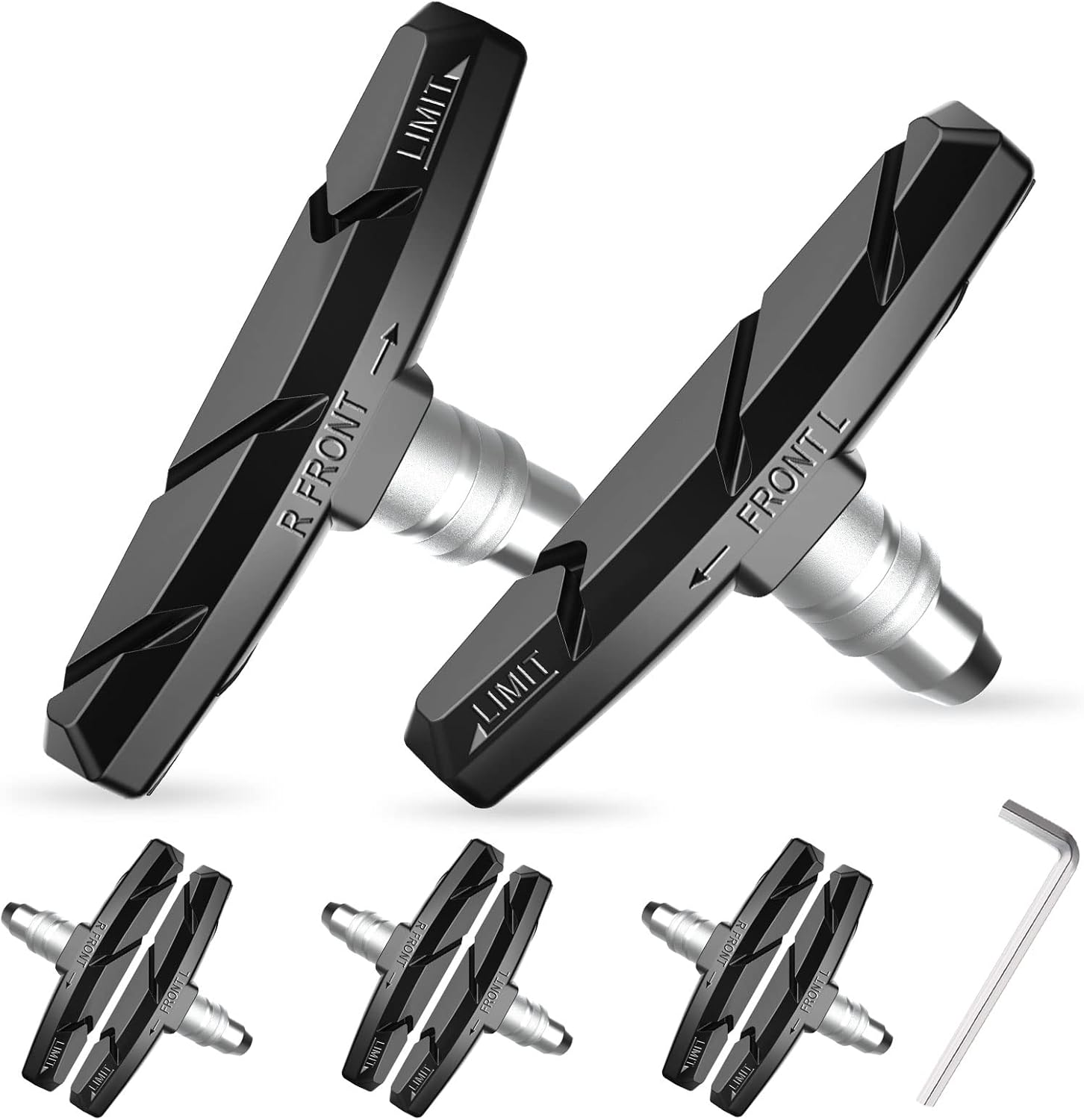 Bike Brake Pads Set, 3 Pairs Road Mountain Bicycle V-Brake Blocks Shoes with Hex Nut and Shims, No Noise No Skid, 70mm, for Front and Back Wheel