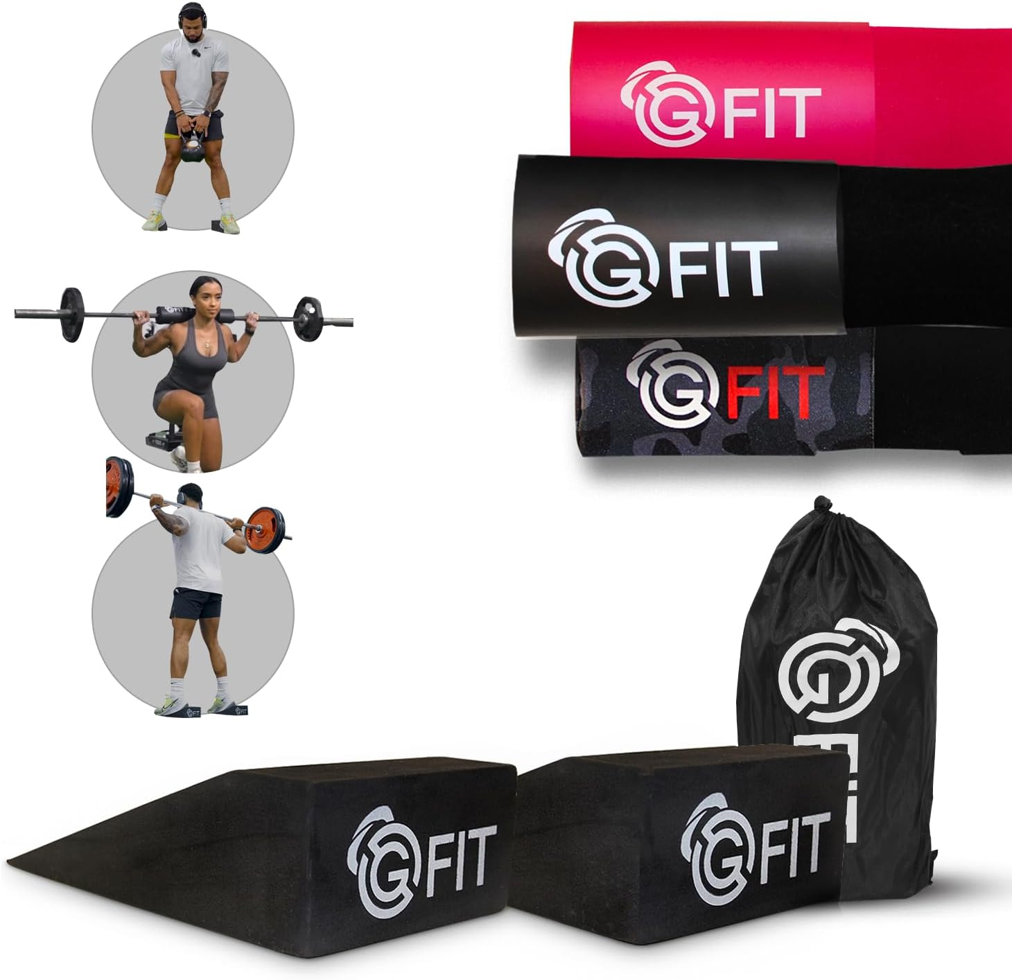 Squat Wedge Block & Barbell Pad Set - 2-Pack Non-Slip Wedges for Elevated Heel Lifts, Deadlifts, and Calf Stretching - Hip Thrust Pad for Squats, Lunges & Gym Bag