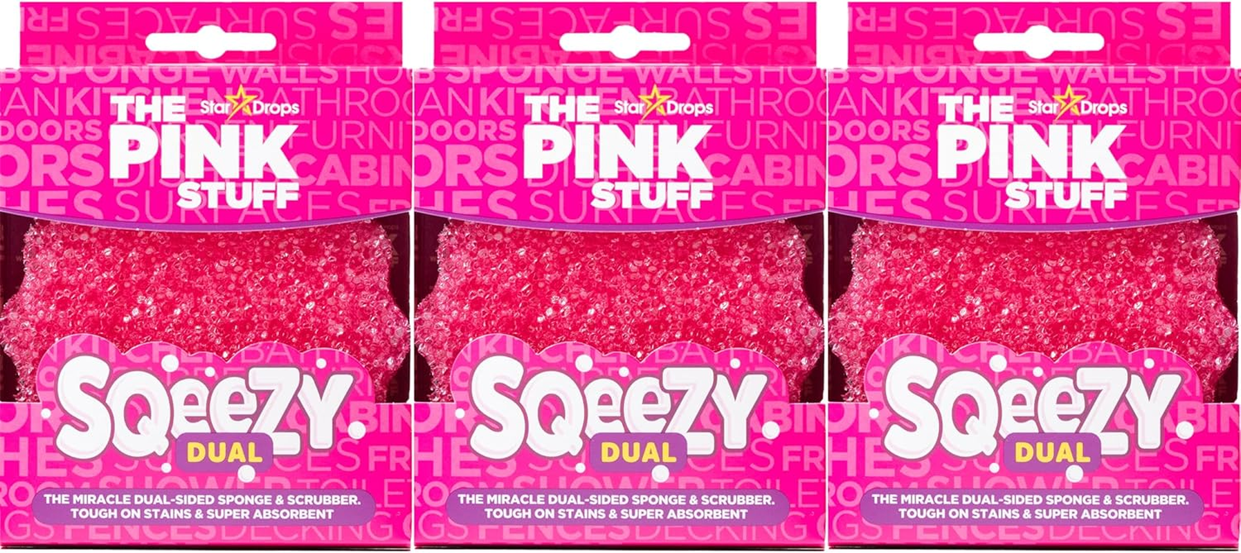 – the Pink Stuff – Sqeezy Miracle Dual Sided Scrubber Sponge, Scratch Free Solution for Ultimate Home Cleaning - Perfect for Kitchens, Bathrooms, and Outdoor Use, 3-Pack