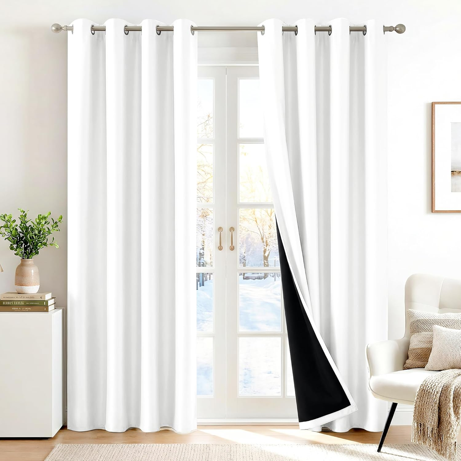 100% Blackout Curtains, Thermal Insulated Grommet Drapes, 2 Panels