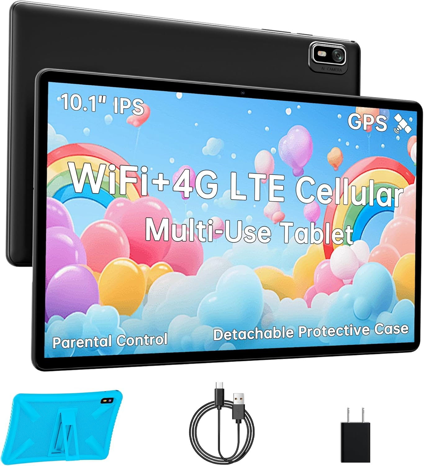 Tablet 10 Inch Android 14, 4G SIM Unlocked, Kid Tablet with SIM Card Slot, IPS Touch Screen, 2.0Ghz Fast Processor, 3GB+32GB+TF Expand,2.4G/5Ghz Wifi,8Mp Camera, GPS, with Blue Case