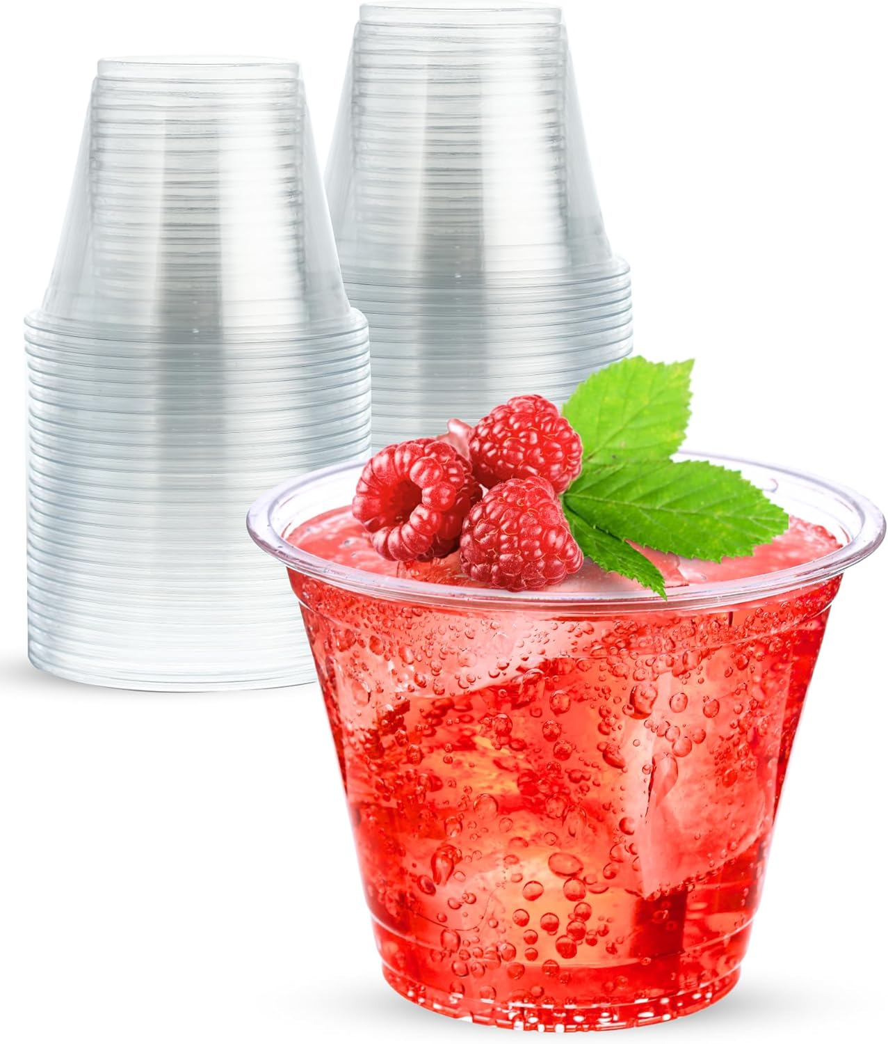 9 oz Clear Plastic Cups, 50 Pack 9oz Plastic Cocktail Party Cups, Disposable Wine Glasses Small Drinking Cups for Wedding, Punch Cup, Reusable  Safe