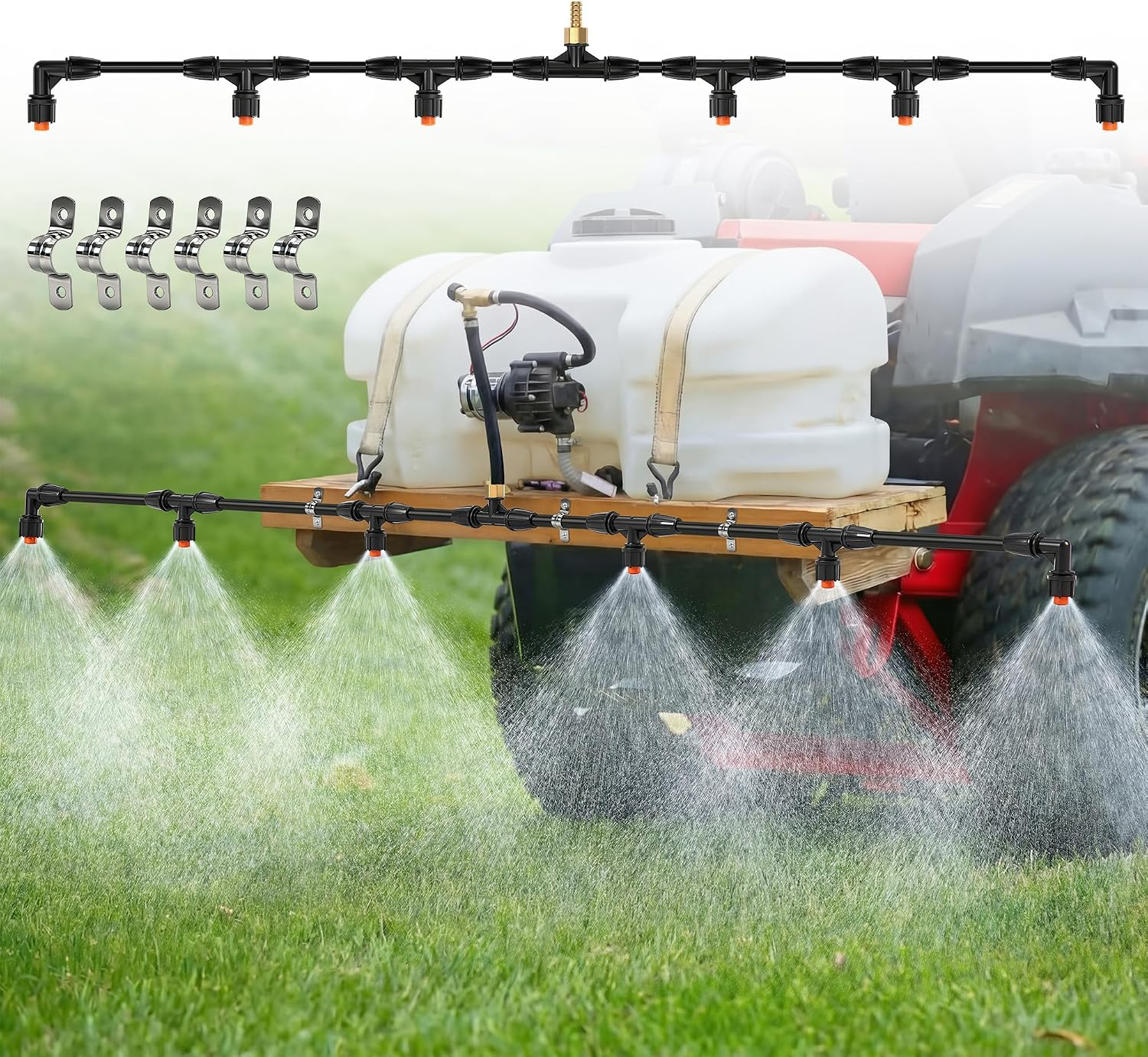 Boom Sprayer Wand ATV Sprayers Boom Kit with Fittings, Wide Coverage Sprayer Attachment for UTV Tractor Tow behind Sprayers Agricultural Lawn Spray System(Plastic,6 Nozzles)