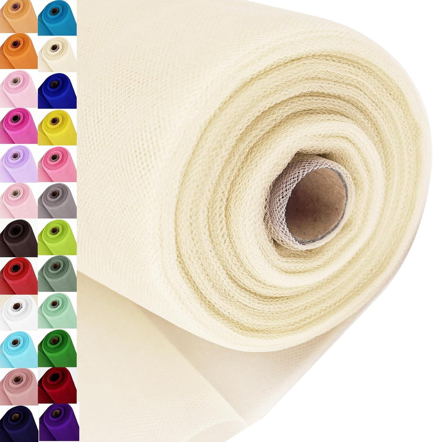 Ivory Tulle Fabric Roll Spool Bolt (54 Inch by 40 Yards) Large Tulle Wedding Party Decoration, Tutu Skirt, Table Runner, Gift Wrapping, Bridal Shower, Soft & Drape (Ivory)
