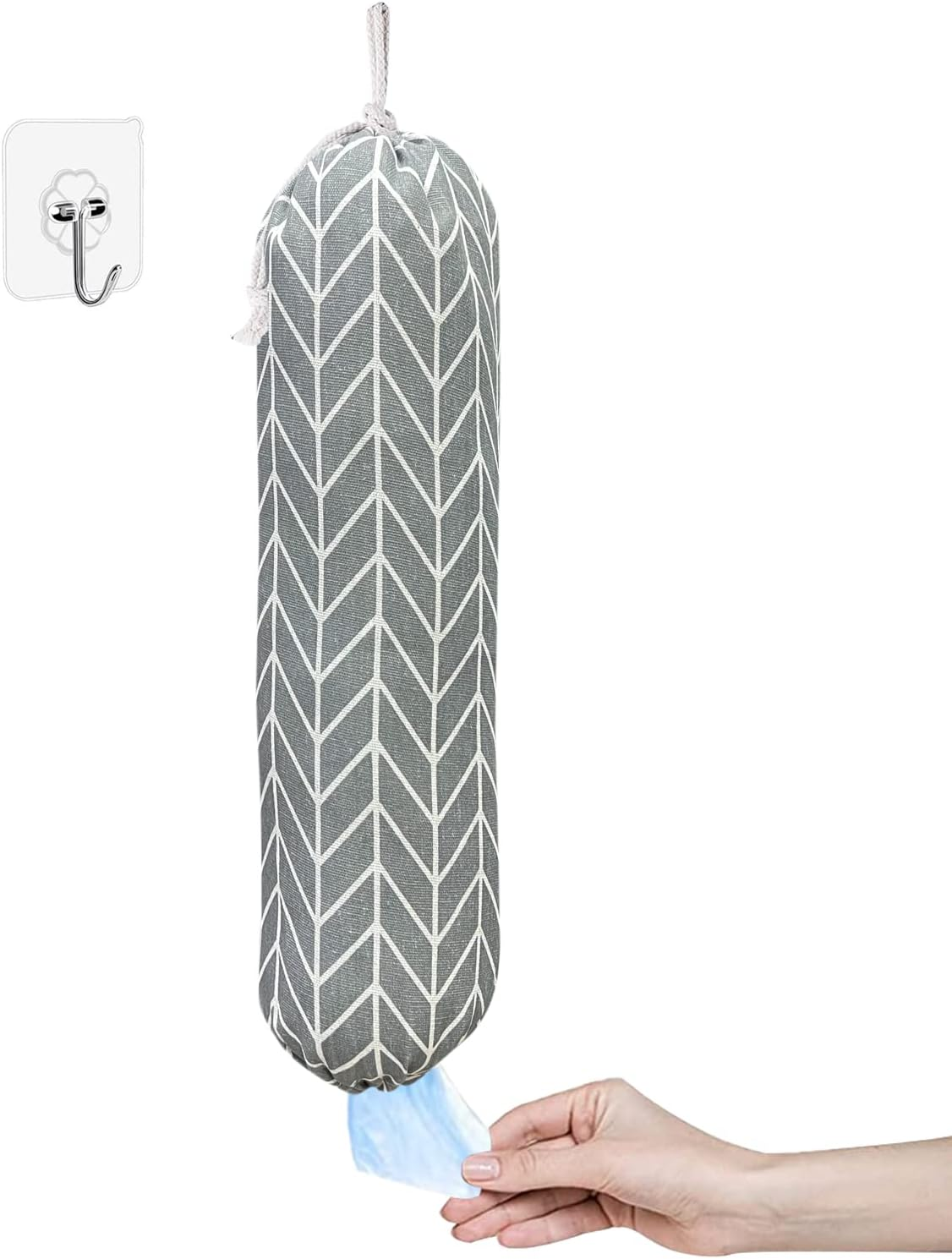 Wall Mount Plastic Grocery Bag Organizer/Holder,Washable Shopping Bags Carrier,Storage Dispenser For Home Kitchen Travelling, Free Adjustment with Drawstring, Large, Gray, 22X9