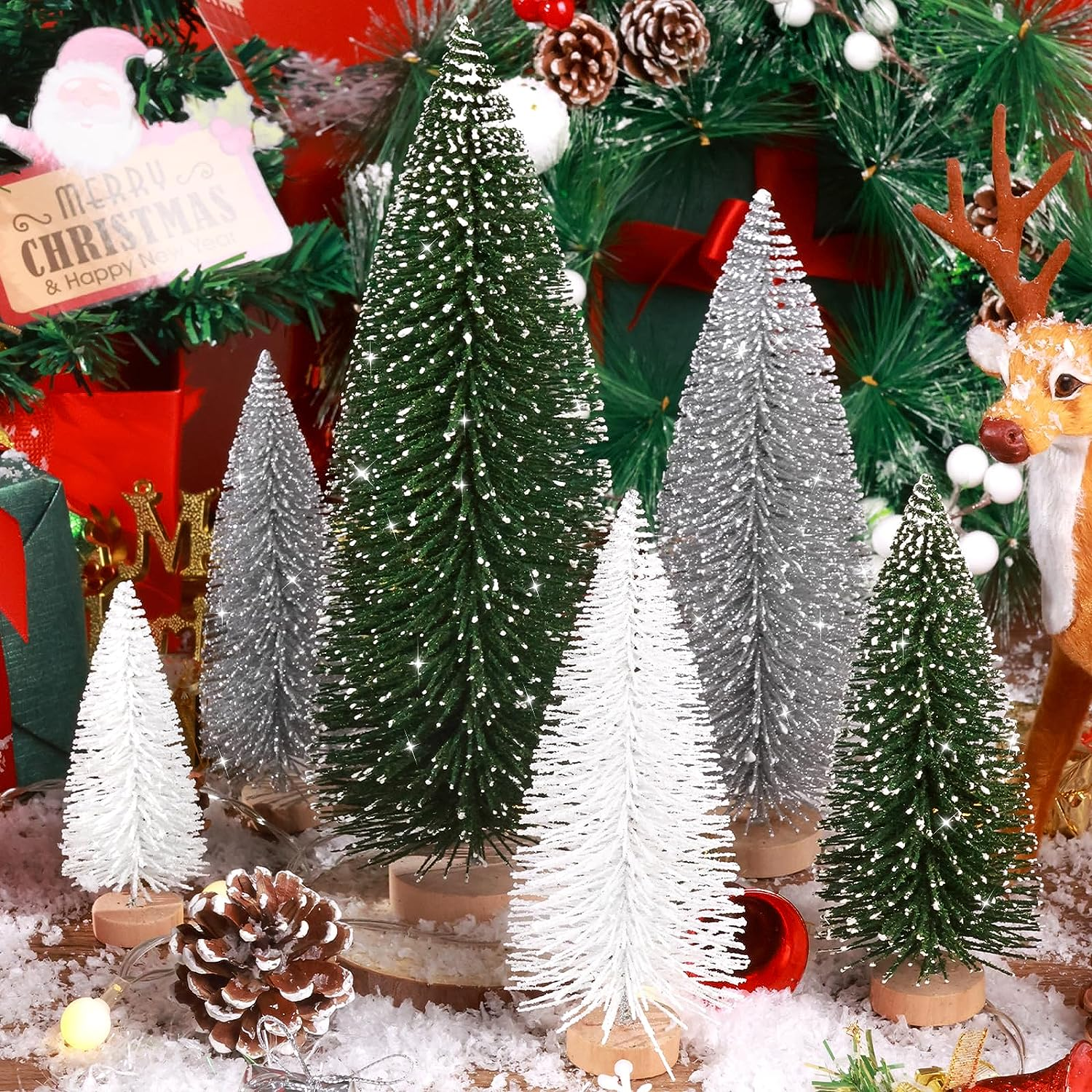 6Pcs Mini Christmas Trees Decorations Small Brush Trees,Artificial Tabletop