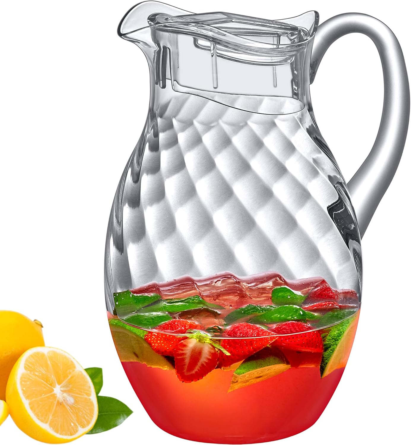 Plastic Pitcher (96 oz, 3 Quart), Clear Water Pitcher with Lid, Fridge BPA-Free,
