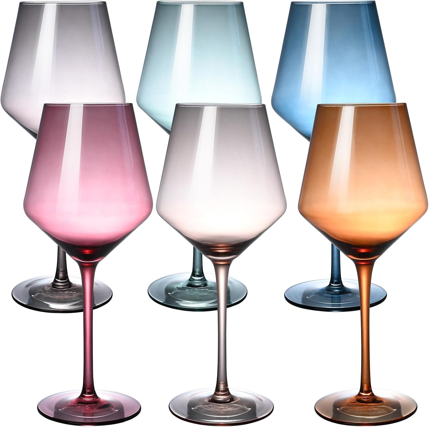 Set Of 6 Colored Wine Glasses - 17.5oz Hand-Blown Crystal Stemware With Long Stem & Thin Rim, Multicolor Set For Red/White Wine, Wedding Gift - View #7