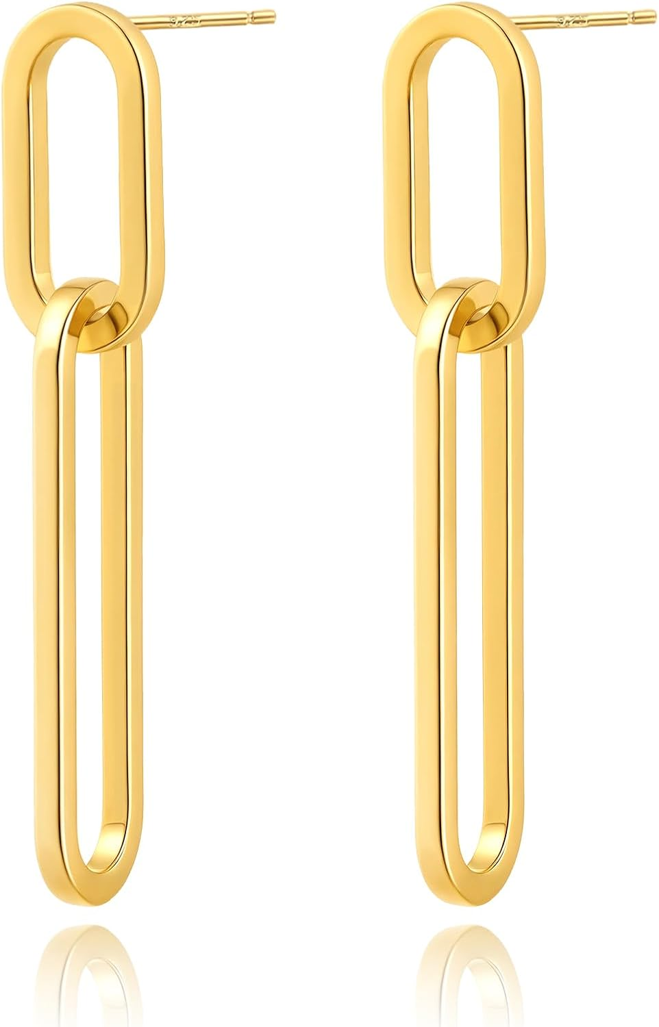 14K Gold Plated Chain Link Dangle Earrings for Women, Double Hoop Geometric Paperclip Drop Stud Earrings, Statement Jewellery Gift