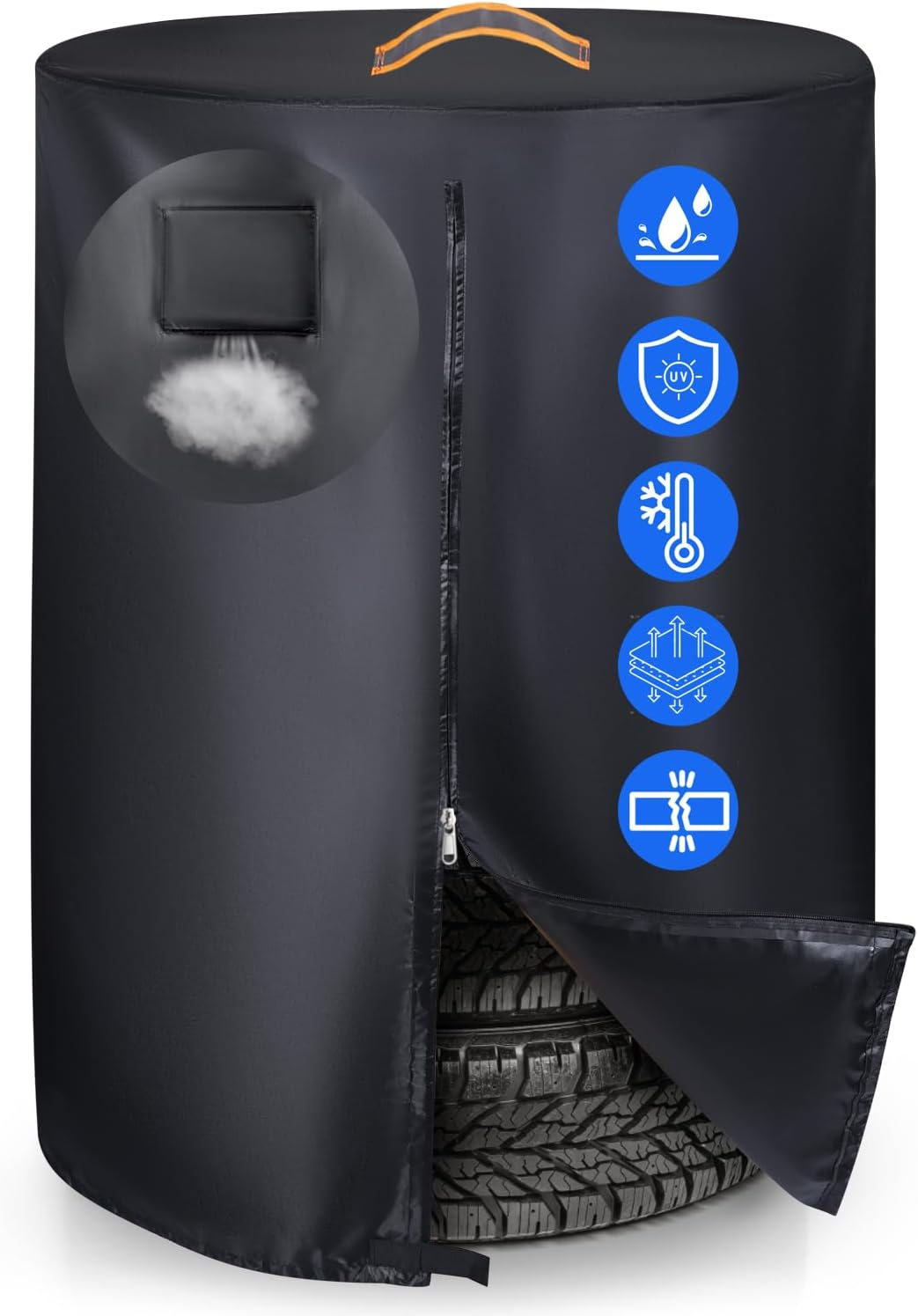 Tire Covers for Storage，Durable 420D Tire Storage Covers Waterproof Outdoor and Indoor,Universal Tire Covers Winter Storage with Waterproof Zipper,Air Vent (Holding 4 Tires Within 32 Inch Diameter)