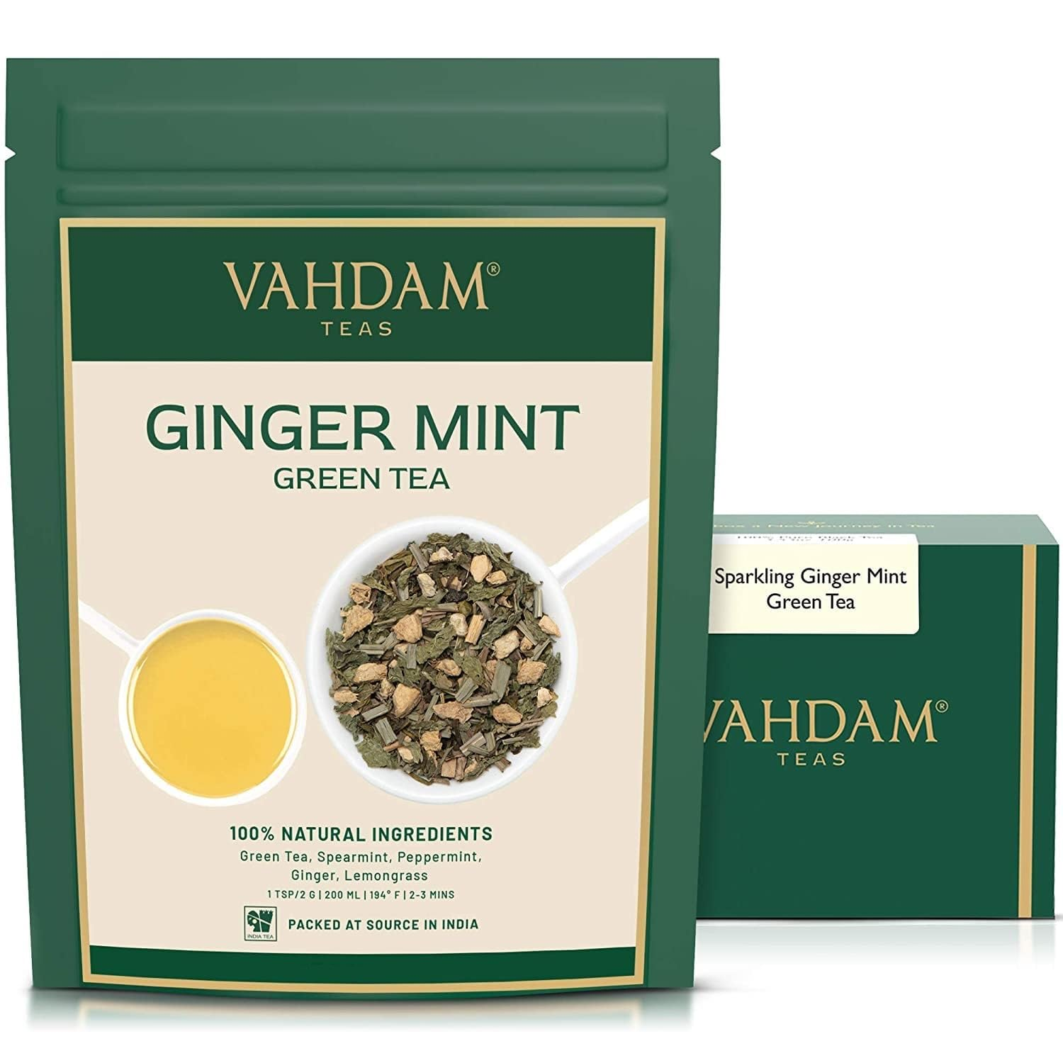 , Ginger Mint Green Tea Loose Leaf (50+ Cups, 3.5Oz) Blend of Ginger Tea & Mint Tea | Pure Green Tea Leaves | High Elevation Grown | Vacuum Sealed