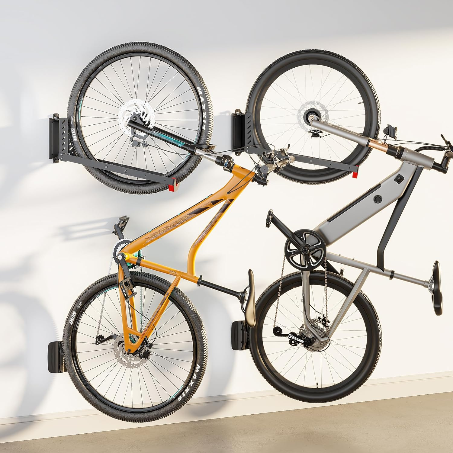 Swivel Bike Wall Mount, No Heavy Lifting Required Bike Wall Mount, Bike Hangers for Garage, Space-Saving Bike Rack Garage, Easy to Load and Unload, Bike Hanger Can Hold Up to 77 lbs, 2 Pack