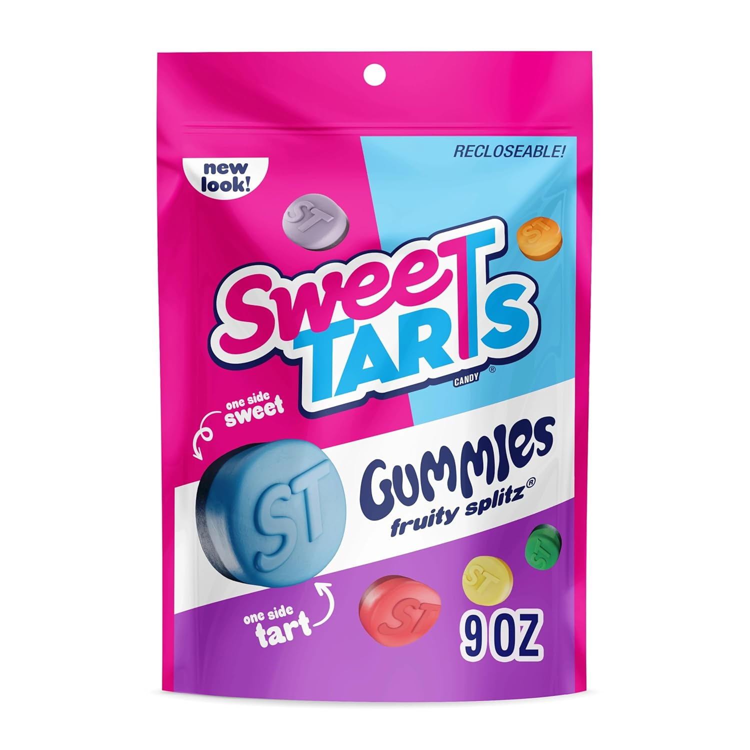 Sweetarts Gummies Fruity Splitz, Candy, Sweet and Tart, Resealable Bag, 9 Oz