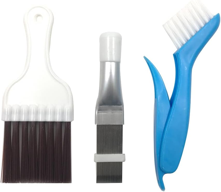 3 Styles Air Conditioner Condenser Fin Cleaning Brush, Premium Stainless Steel Fin Comb, Refrigerator Coil Cleaning Whisk Brush and Multifunction Plastic Brush Accessory (3PCS)
